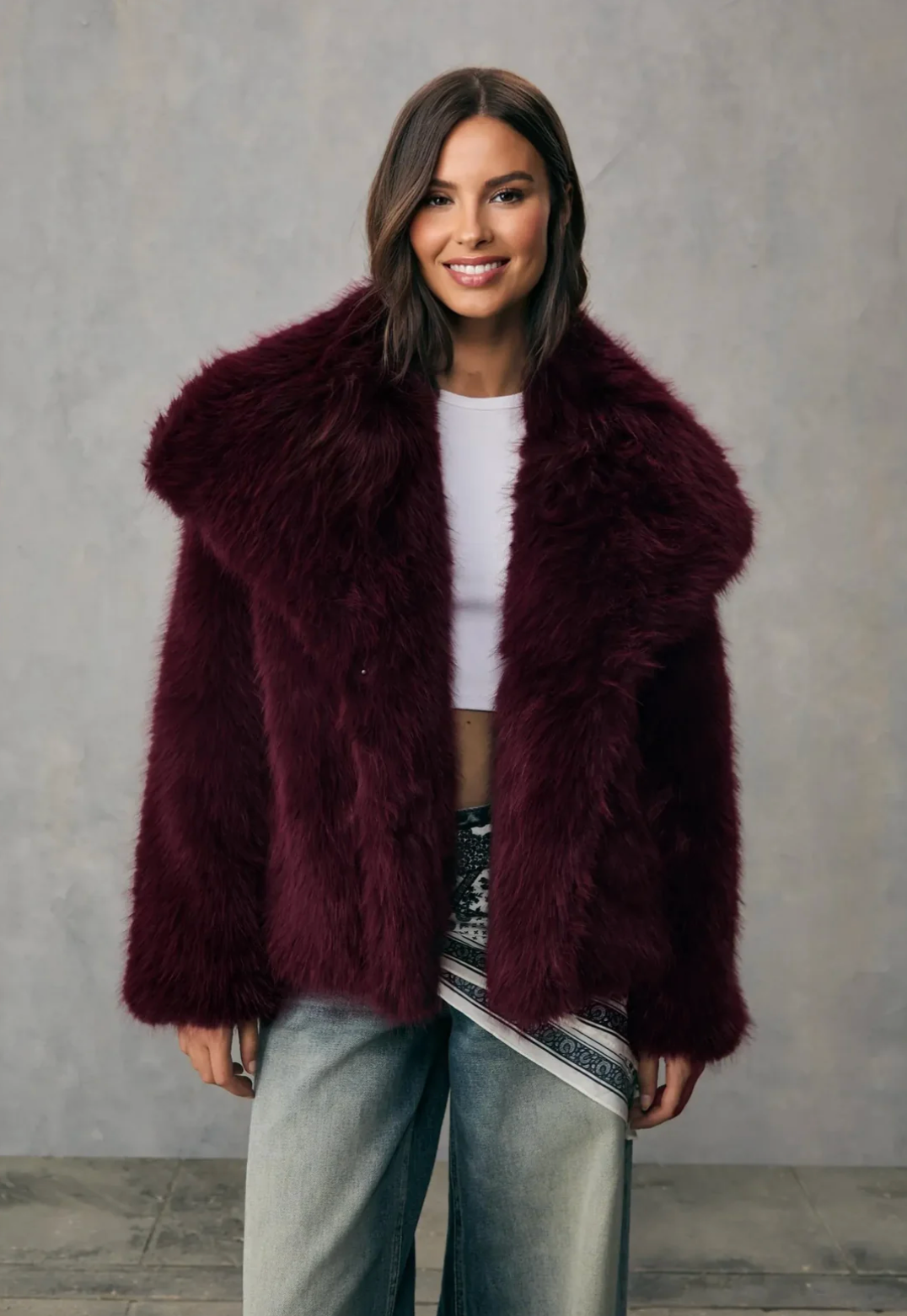 SOFIA Faux Fur Short Hooded Jacket - White