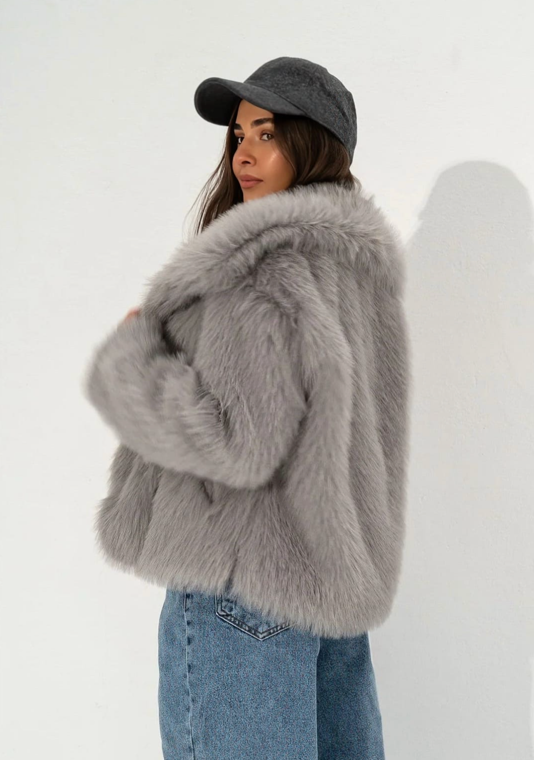 SOFIA Faux Fur Short Hooded Jacket - White