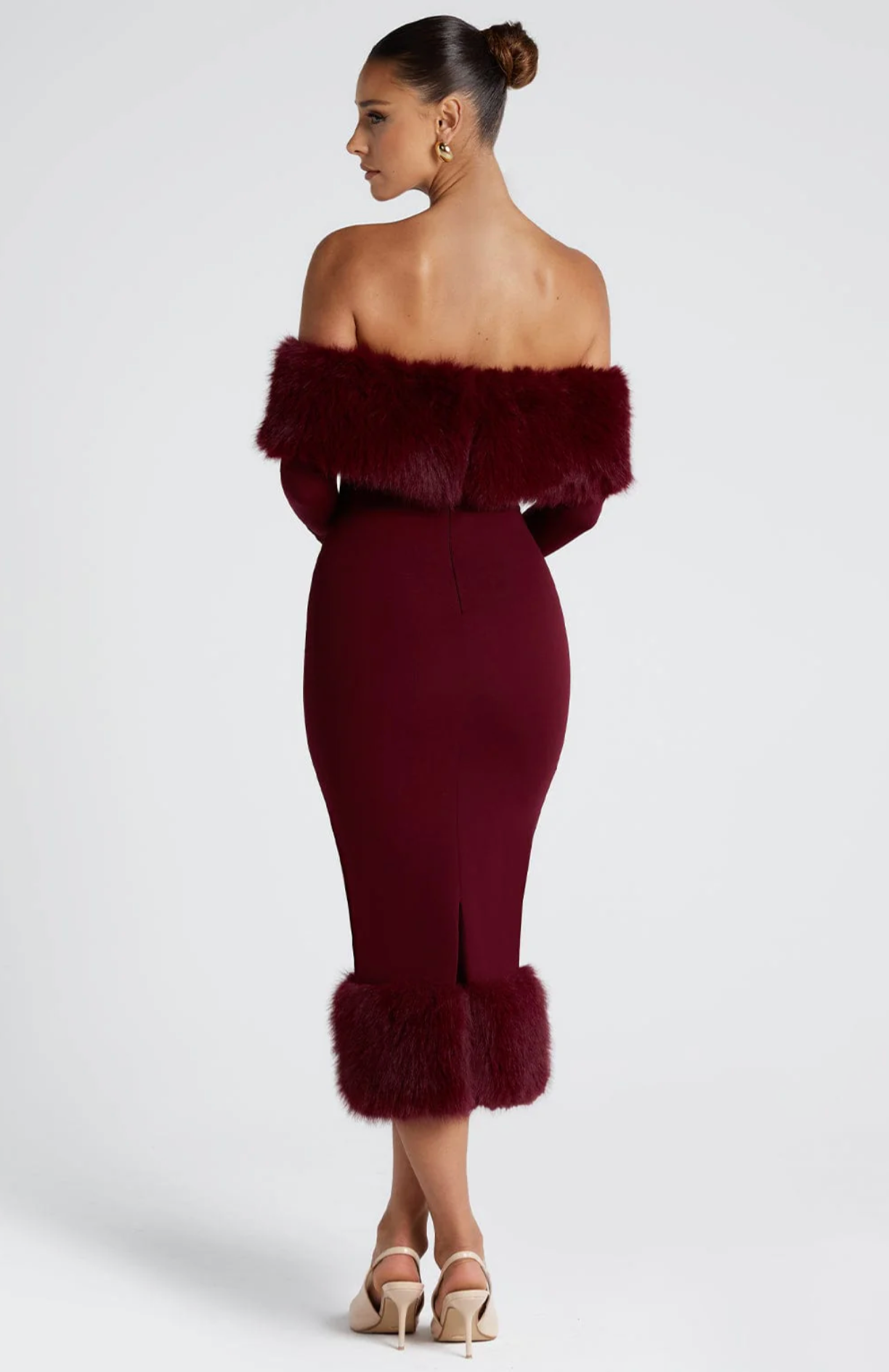 BRIDGET Off-Shoulder Faux Fur Midi Dress