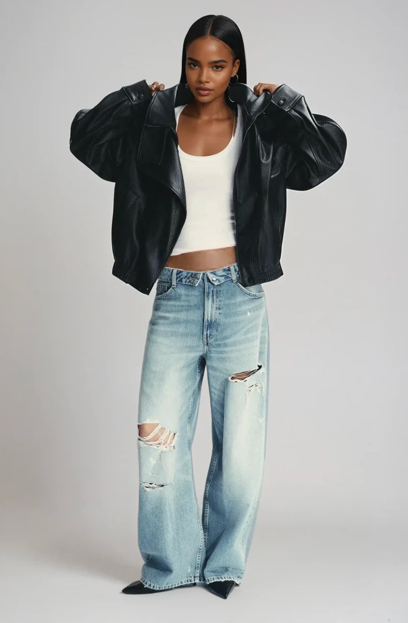 ZELYHA Oversized Faux Leather Jacket