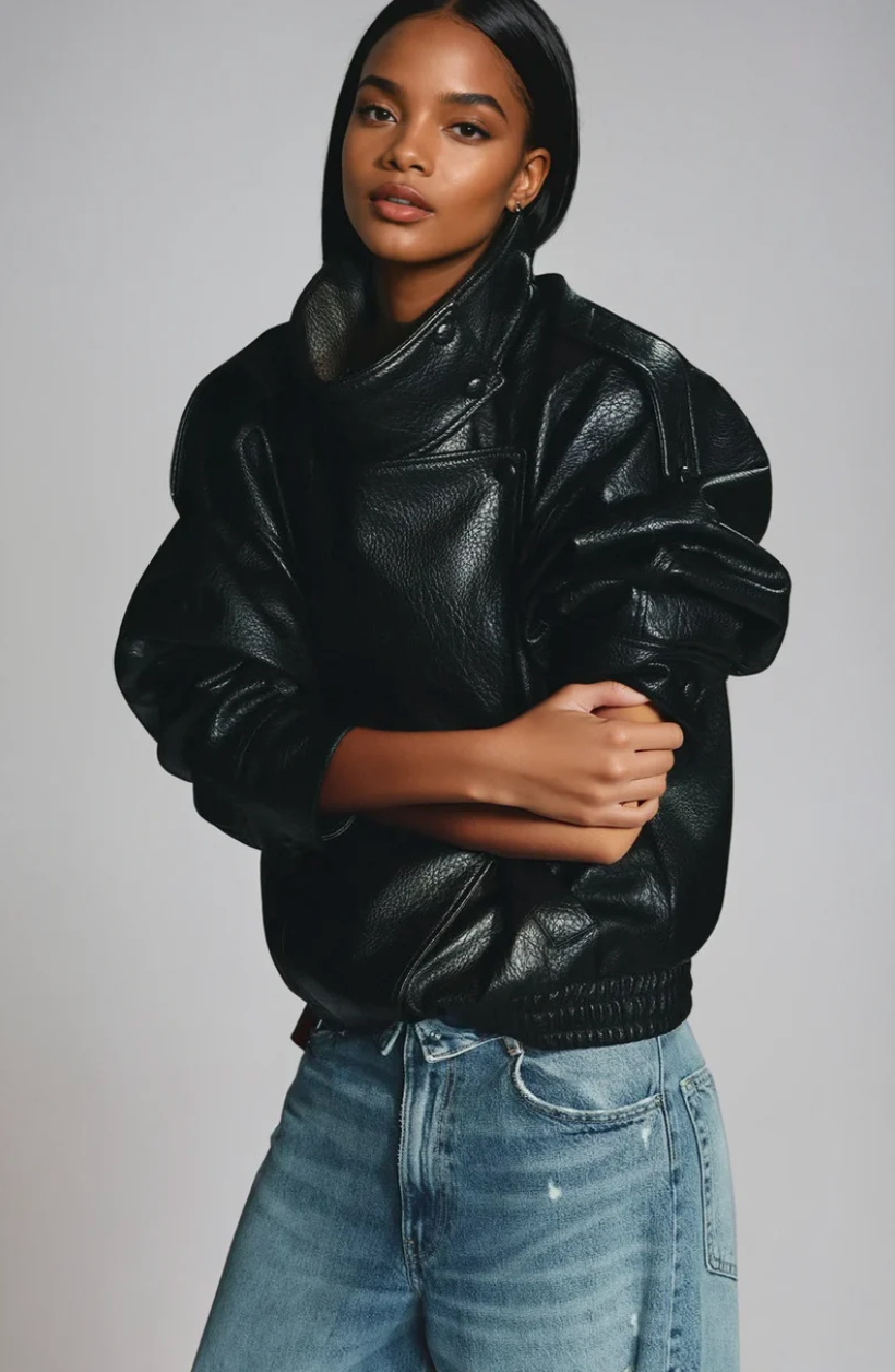 ZELYHA Oversized Faux Leather Jacket