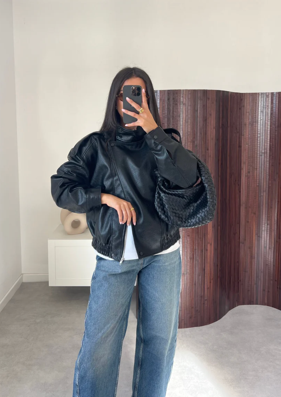 ZELYHA Oversized Faux Leather Jacket