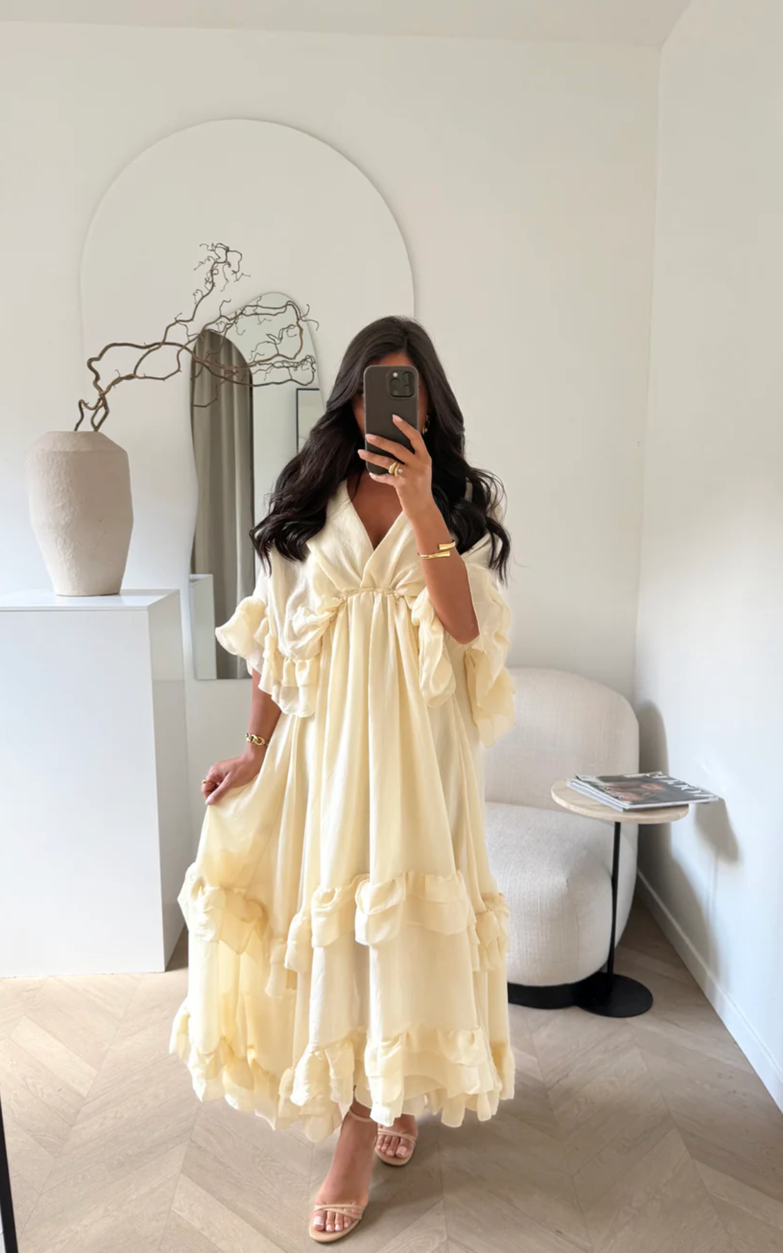 cream ruffle maxi dress LORETA Ruffle Maxi Dress – Cream