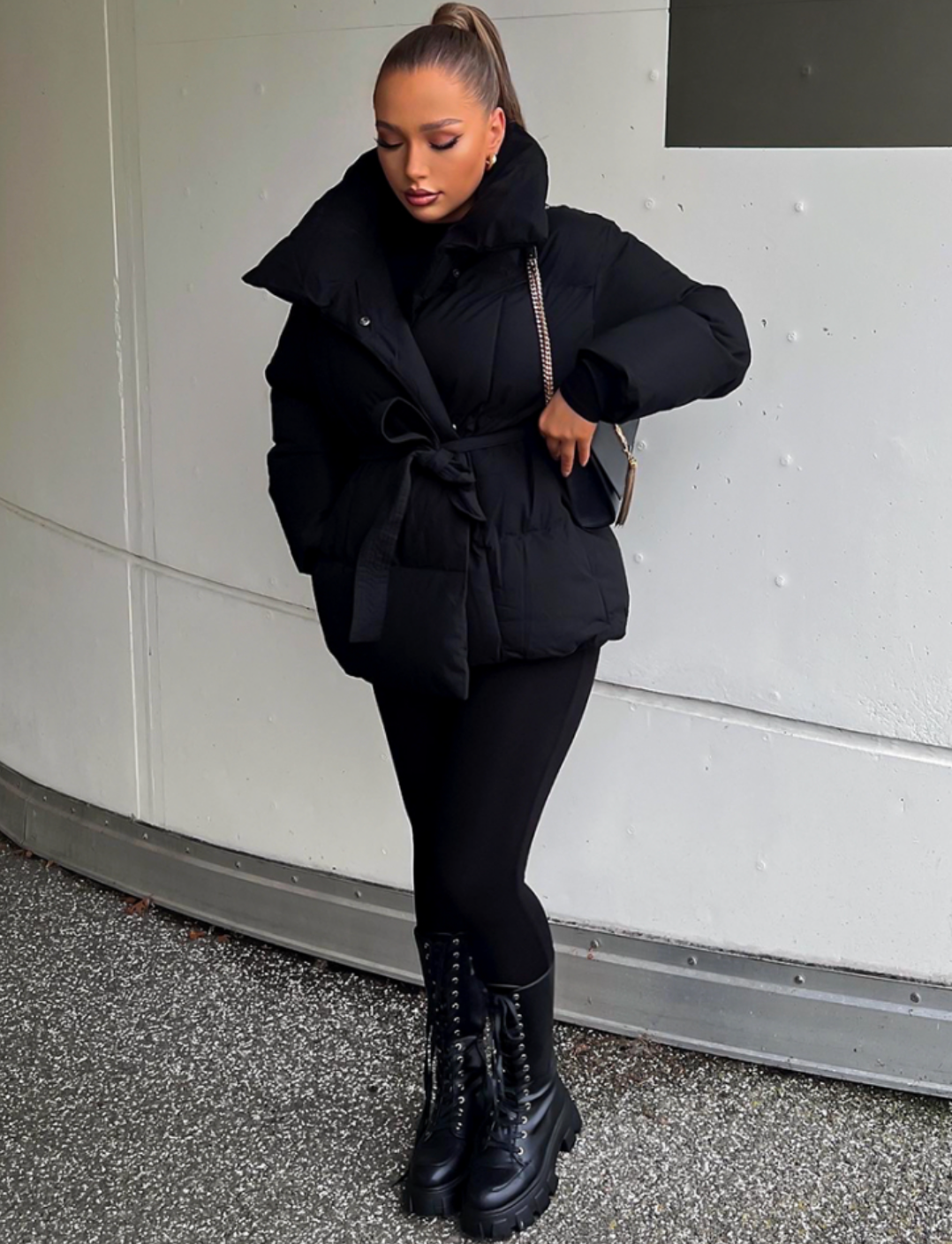 MELHYA Belted Oversized Puffer Jacket