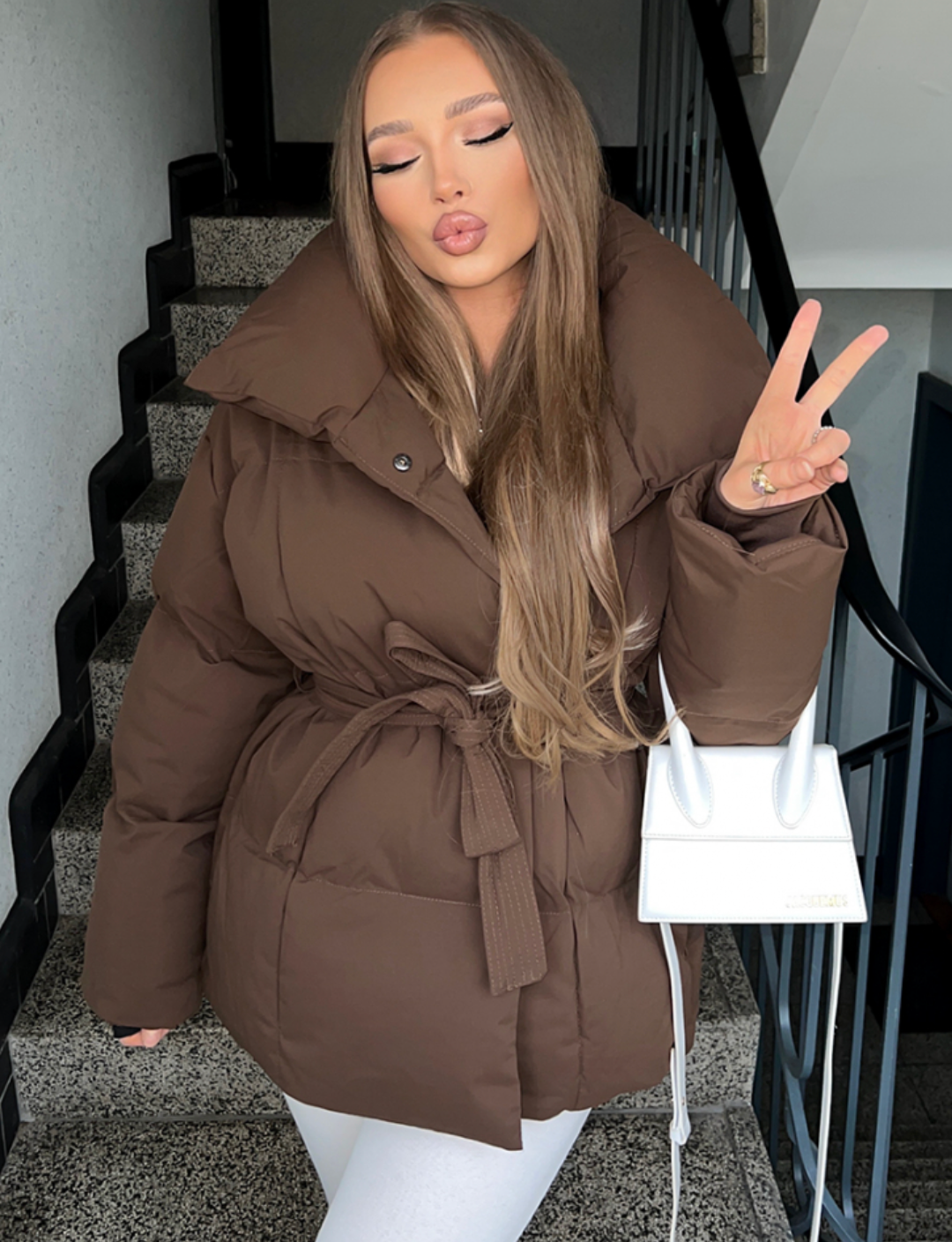 MELHYA Belted Oversized Puffer Jacket