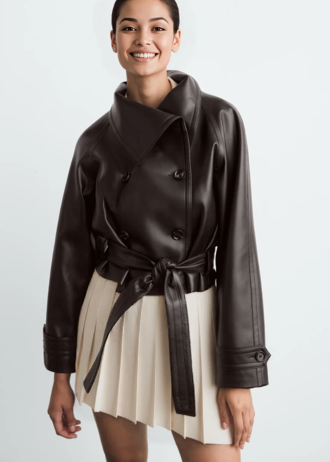 ASLI Short Belted Faux Leather Jacket