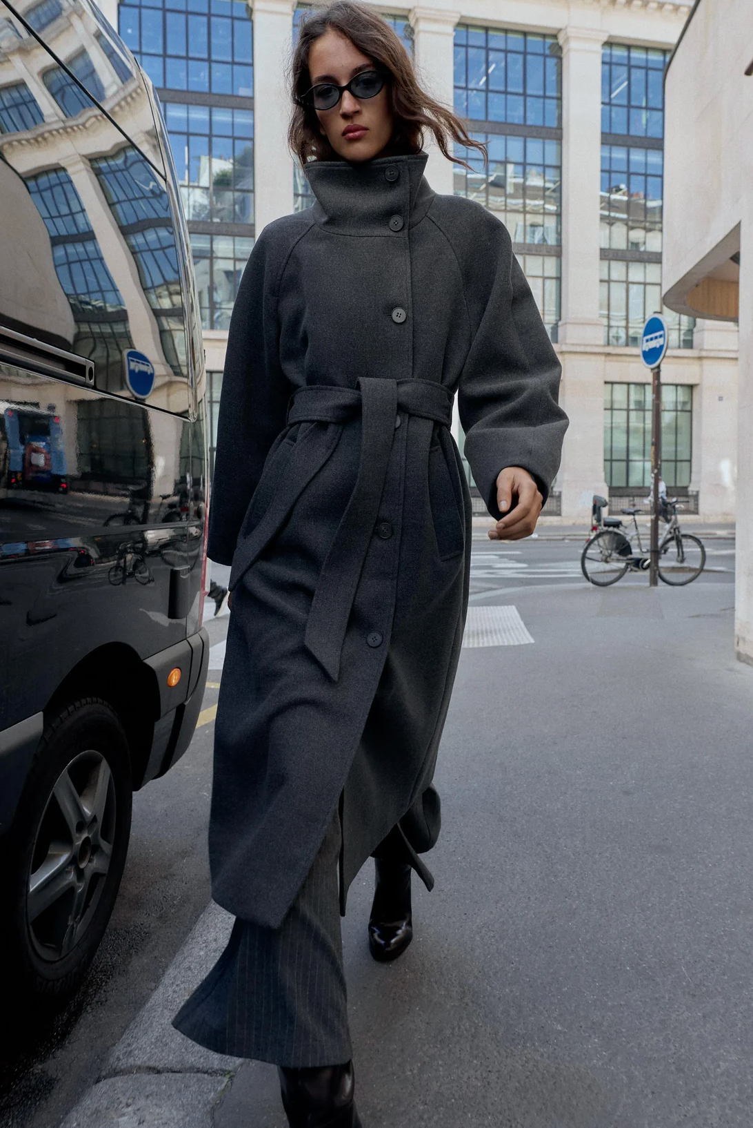 WAFYA Long Belted High Neck Coat