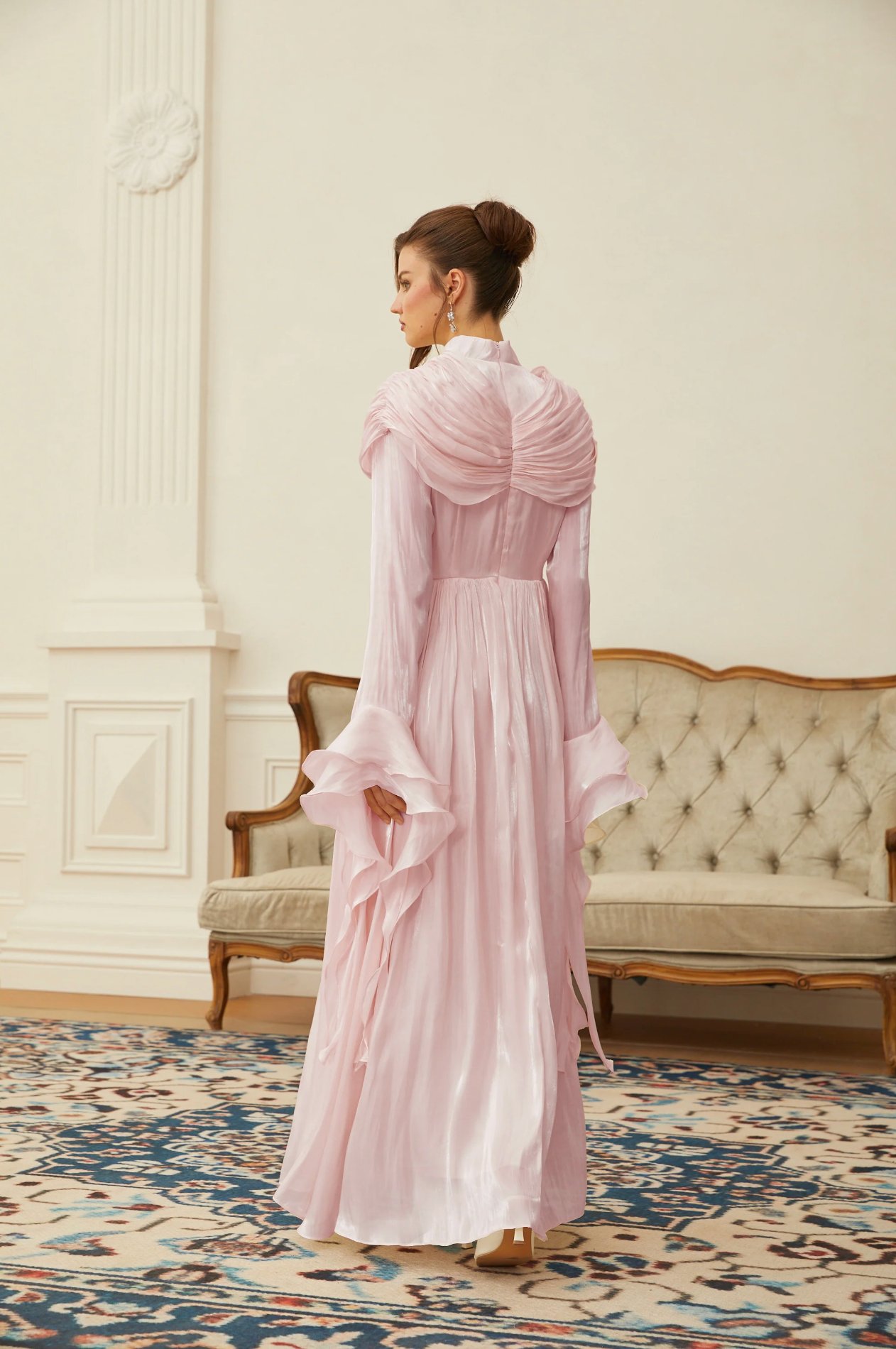 FATEEN Ruched Pleated Maxi Dress - Baby Pink