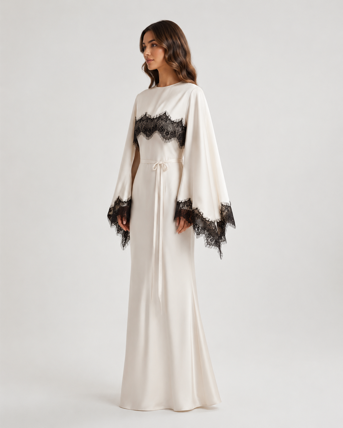 NAZLI Cream & Black Lace Maxi Dress