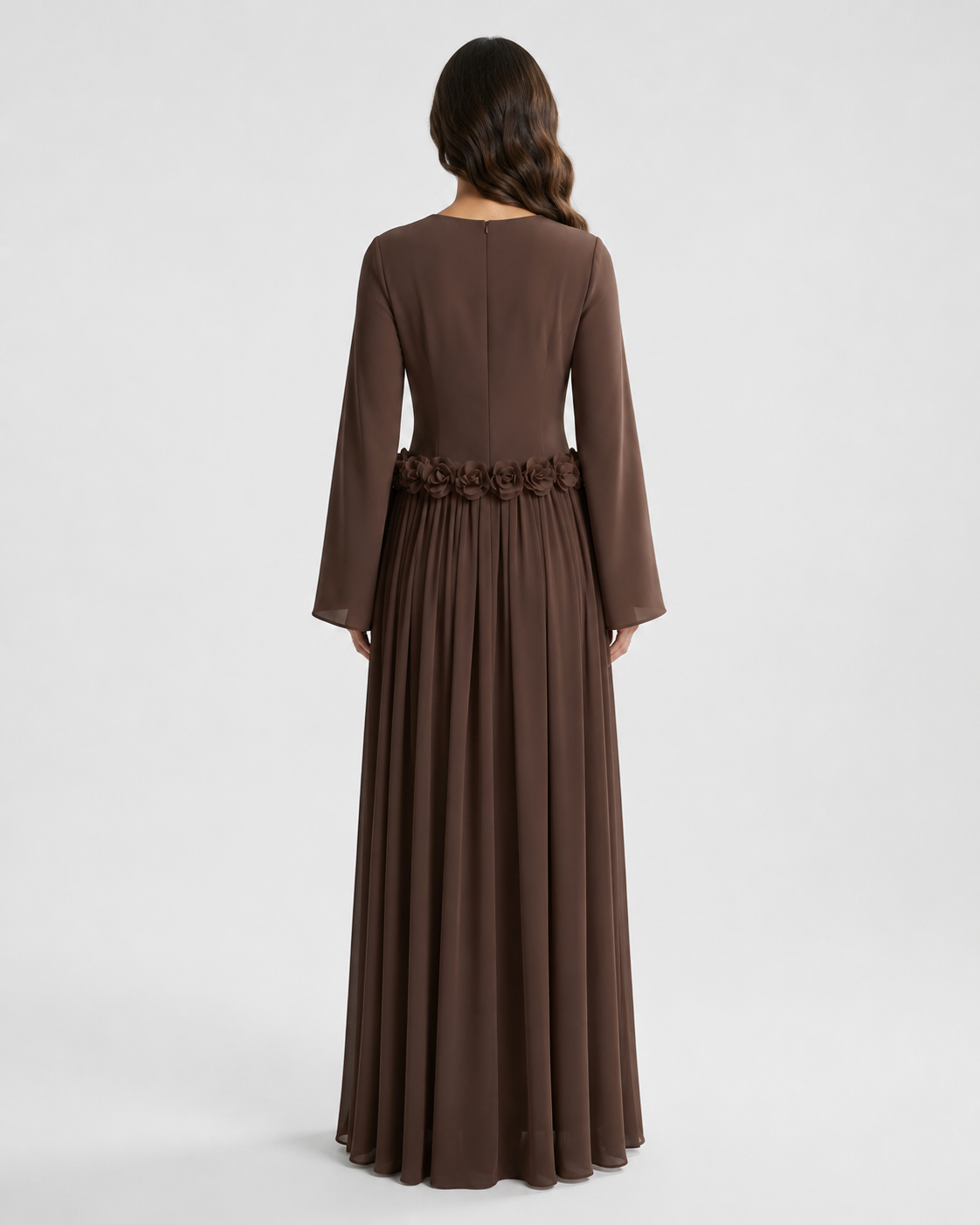 ZEEYNAH Floral Waist Dress - Brown