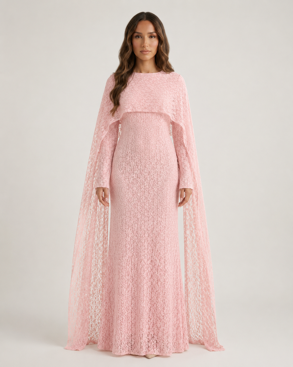 SAHIRA Lace Cape Maxi Dress
