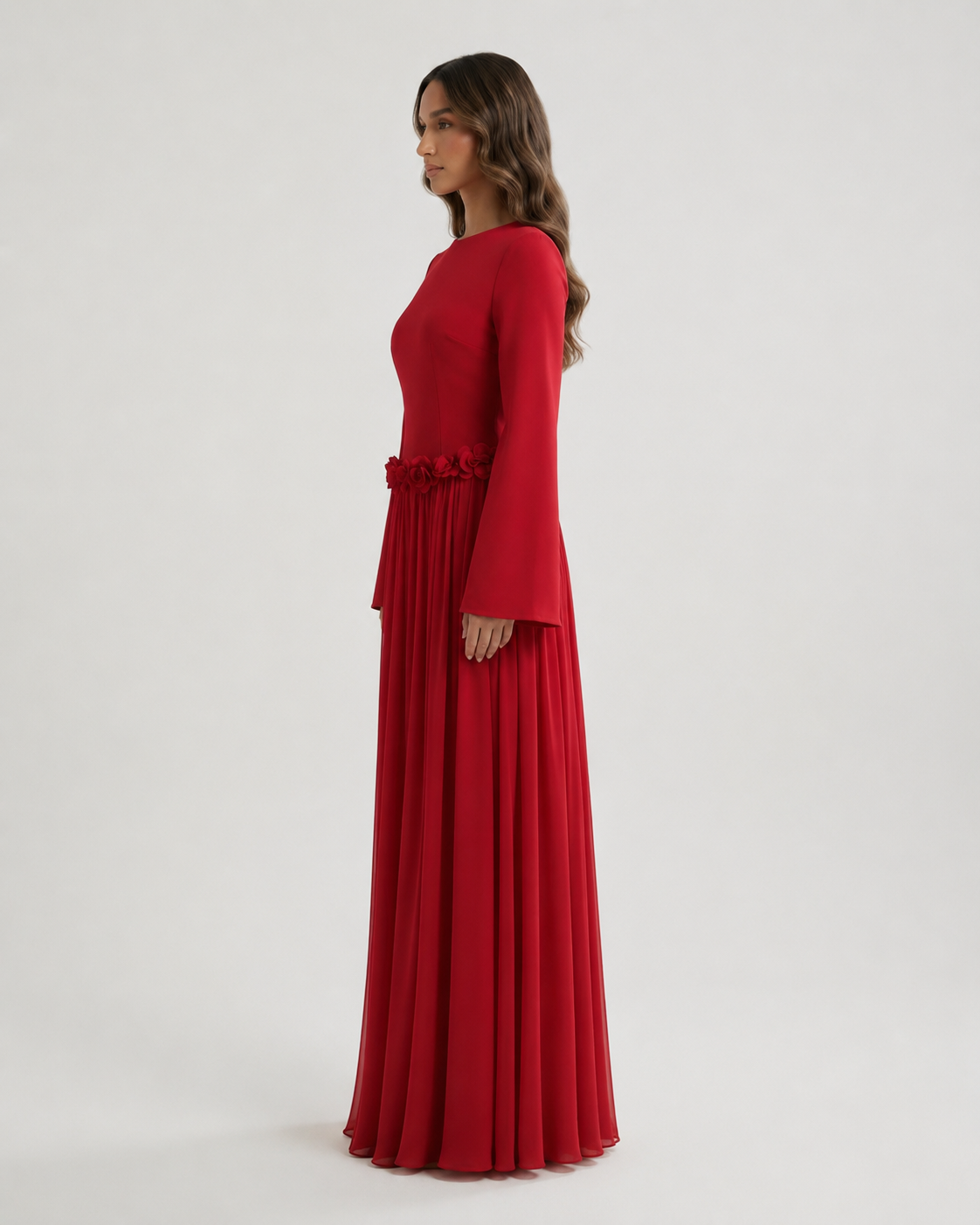 ZEEYNAH Floral Waist Dress - Red