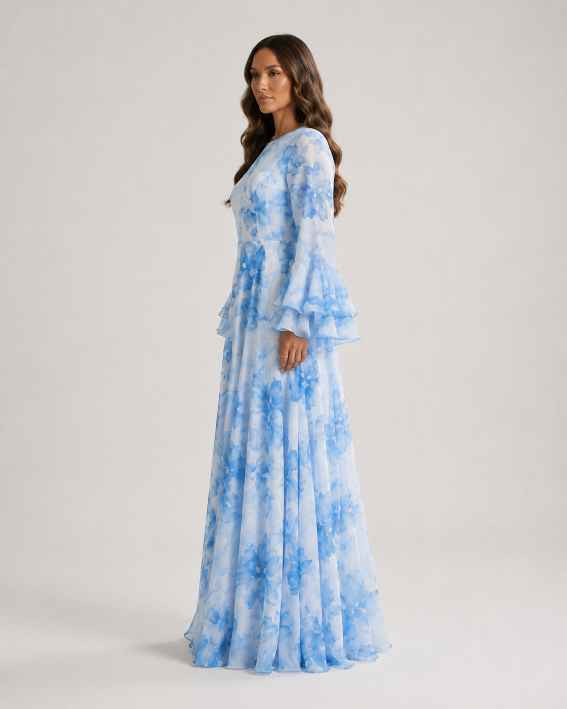 ZEEYNAH Floral Waist Dress - White