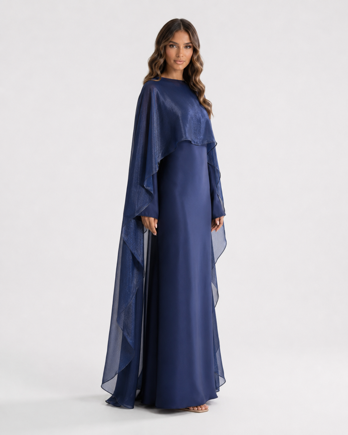 Ameera Cape Maxi Dress in blue for bridesmaids and evening events