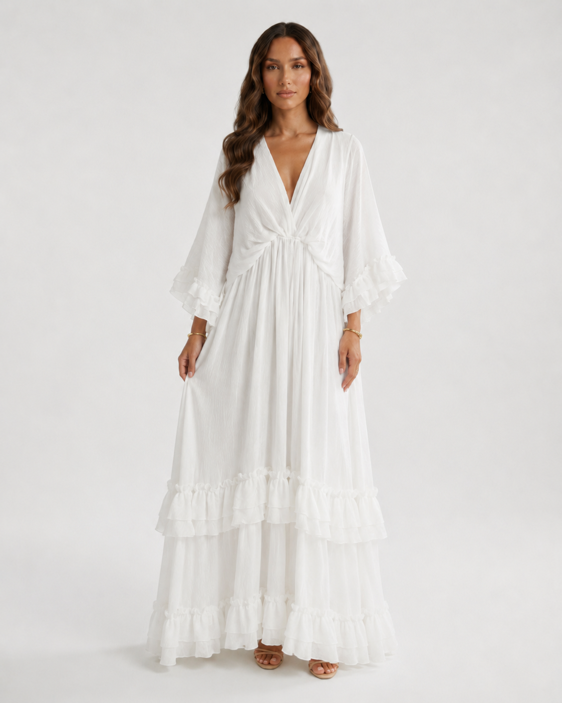 LORETA Ruffle Maxi Dress – White