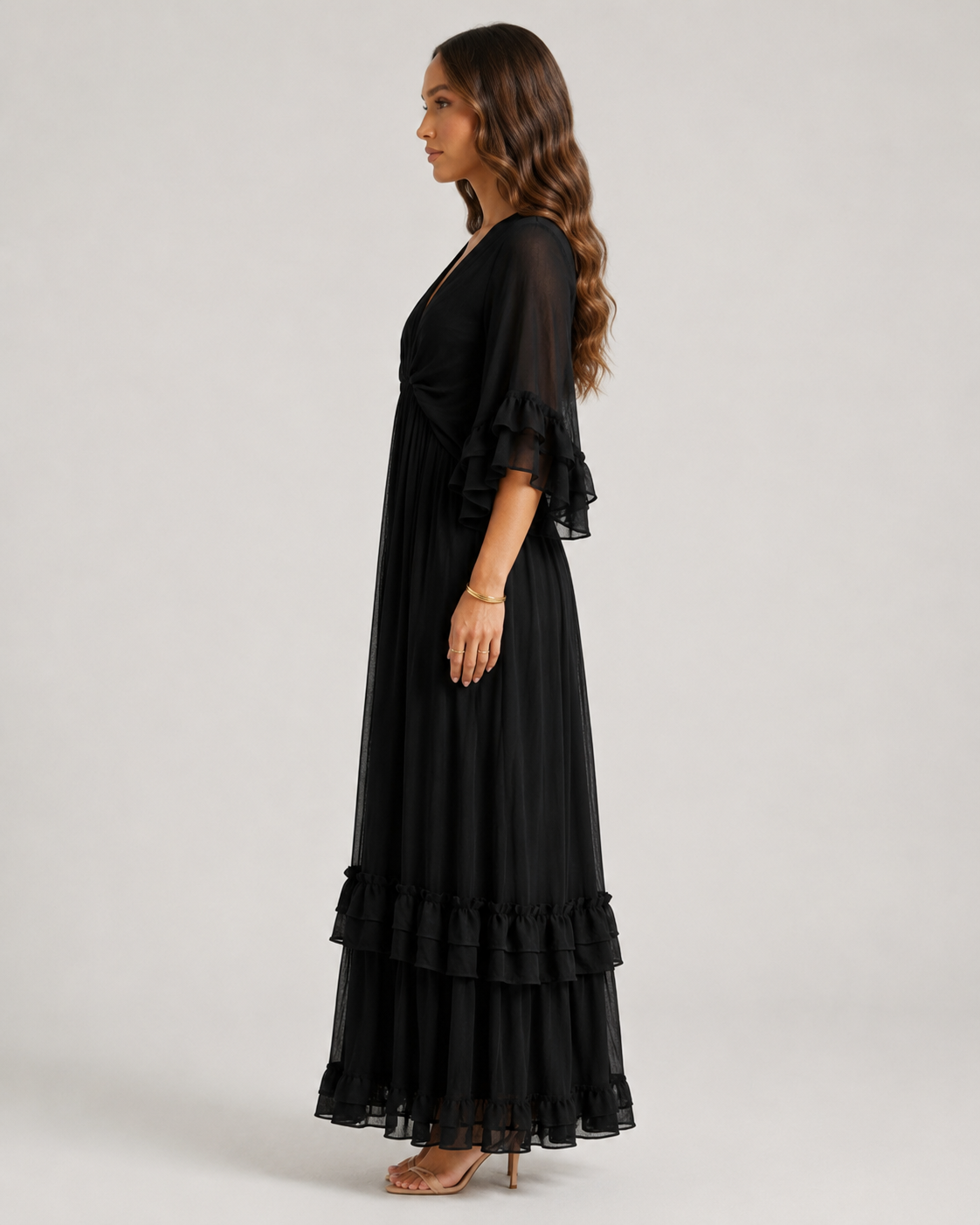 LORETA Ruffle Maxi Dress – Black