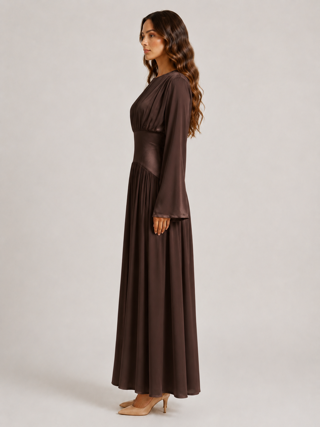 NAYEELA Satin Corset Maxi Dress