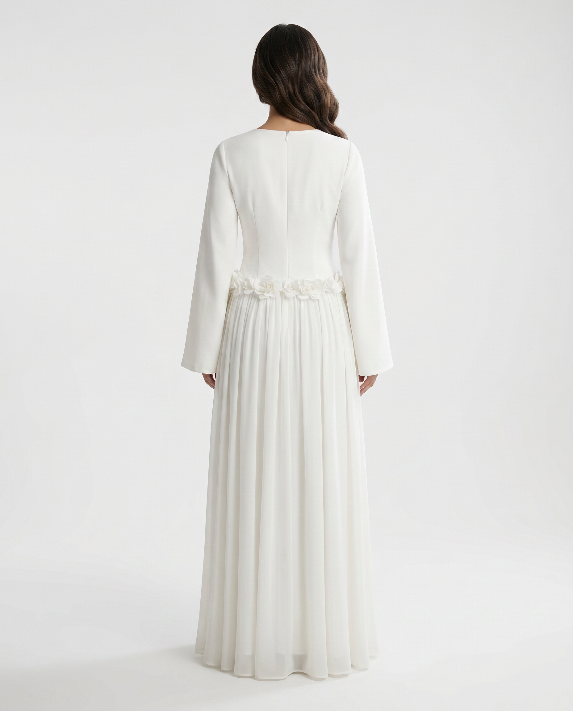 ZEEYNAH Floral Waist Dress - White