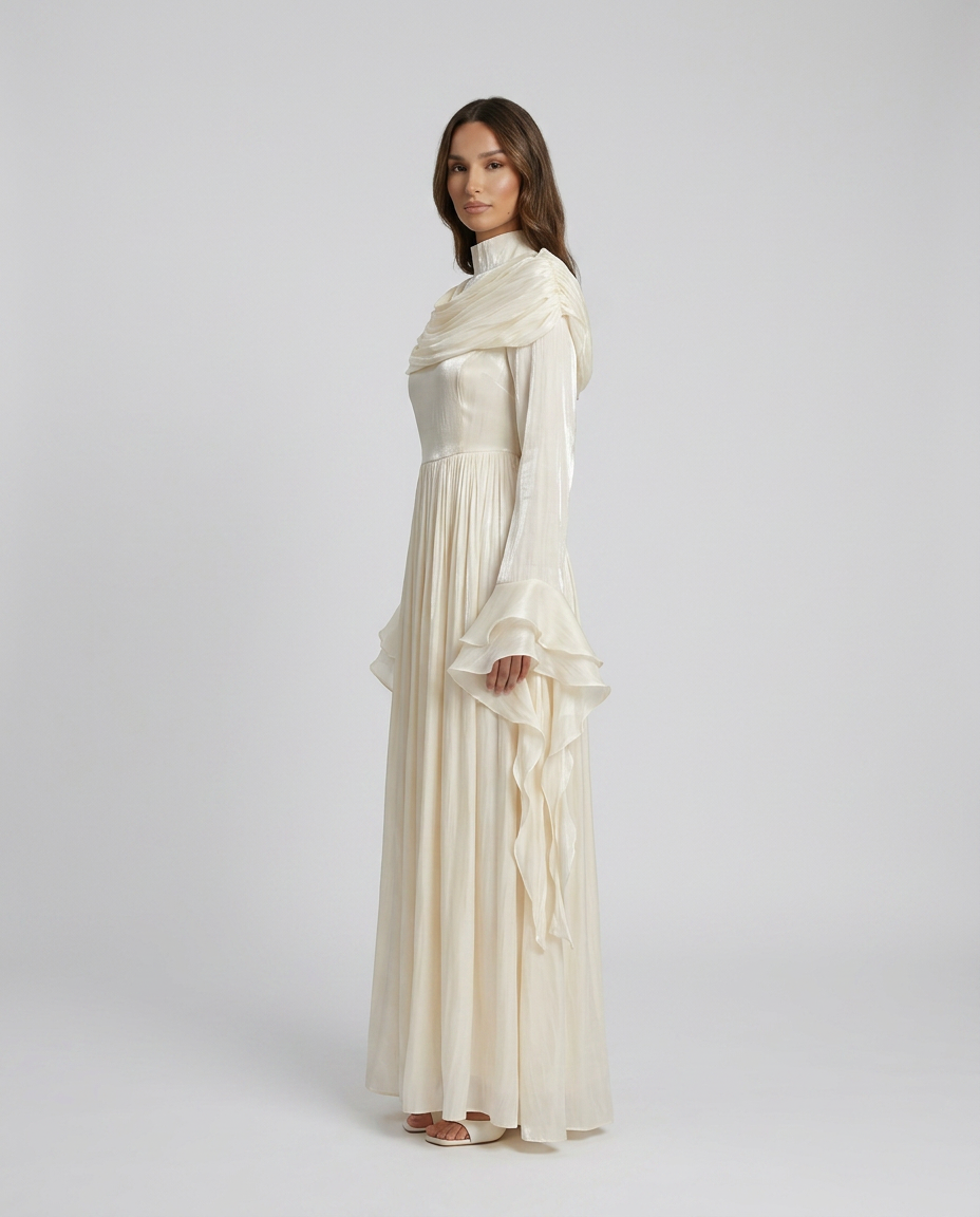 FATEEN Ruched Pleated Maxi Dress - Beige