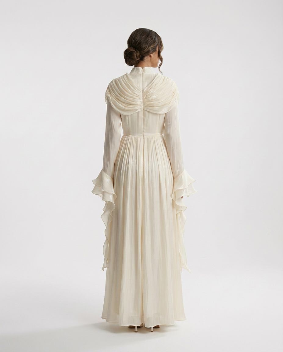 FATEEN Ruched Pleated Maxi Dress - Beige