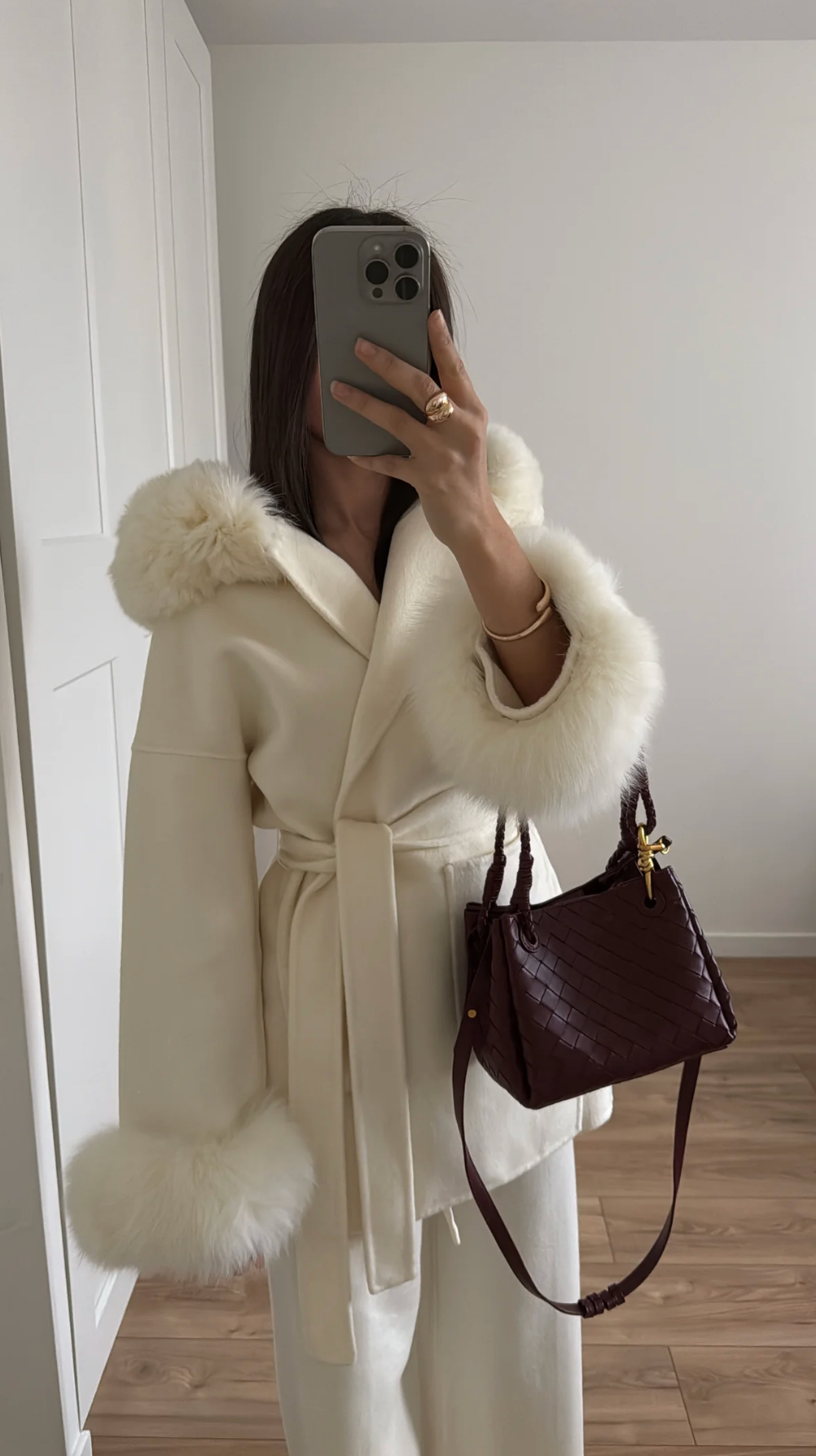 SELMA Wool Belted Coat with Faux Fur