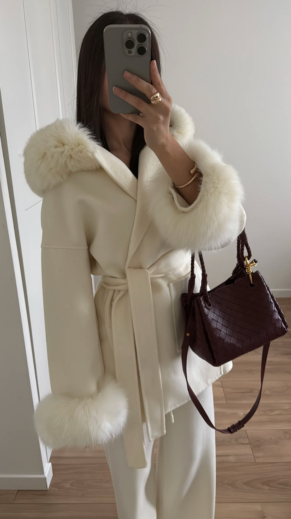 SELMA Wool Belted Coat with Faux Fur