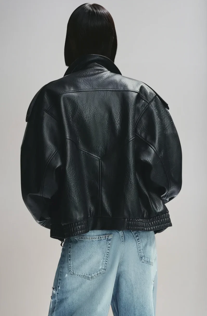 ZELYHA Oversized Faux Leather Jacket