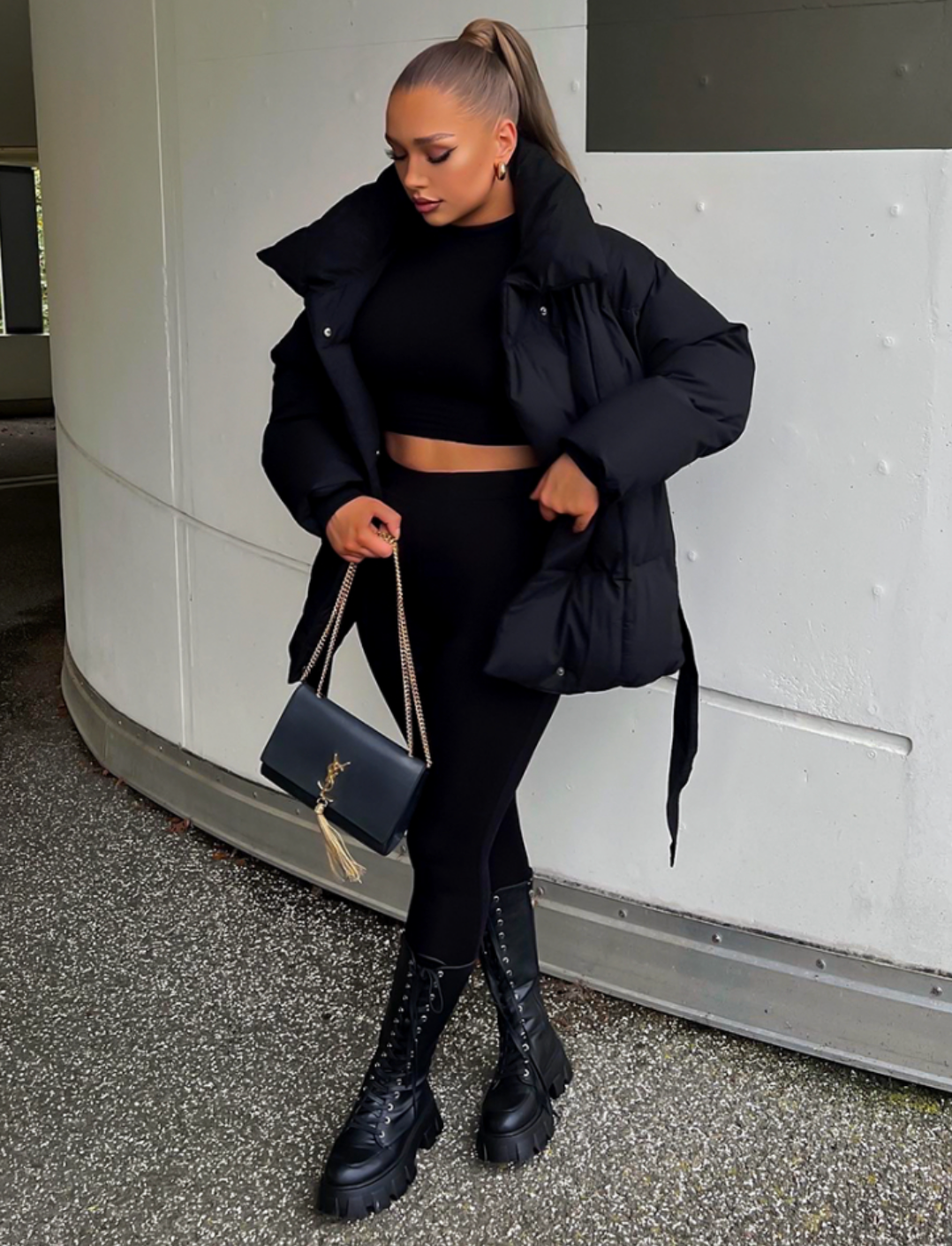 MELHYA Belted Oversized Puffer Jacket