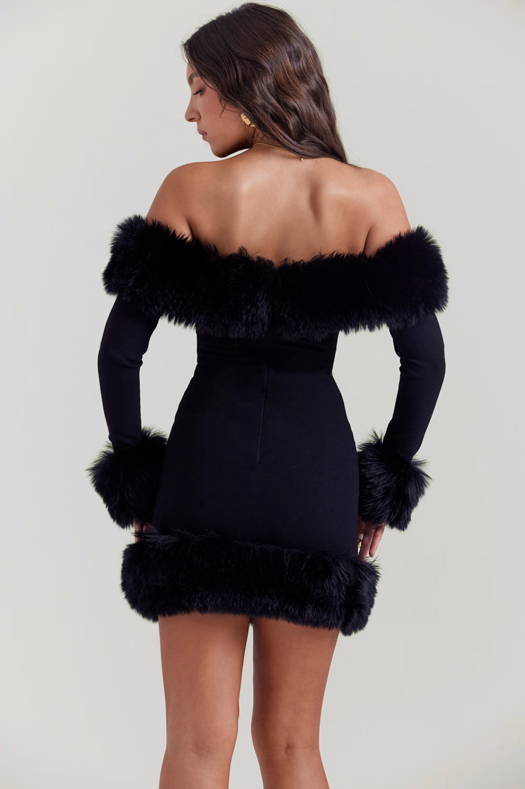 BRIDGET Off-Shoulder Faux Fur Mini Dress