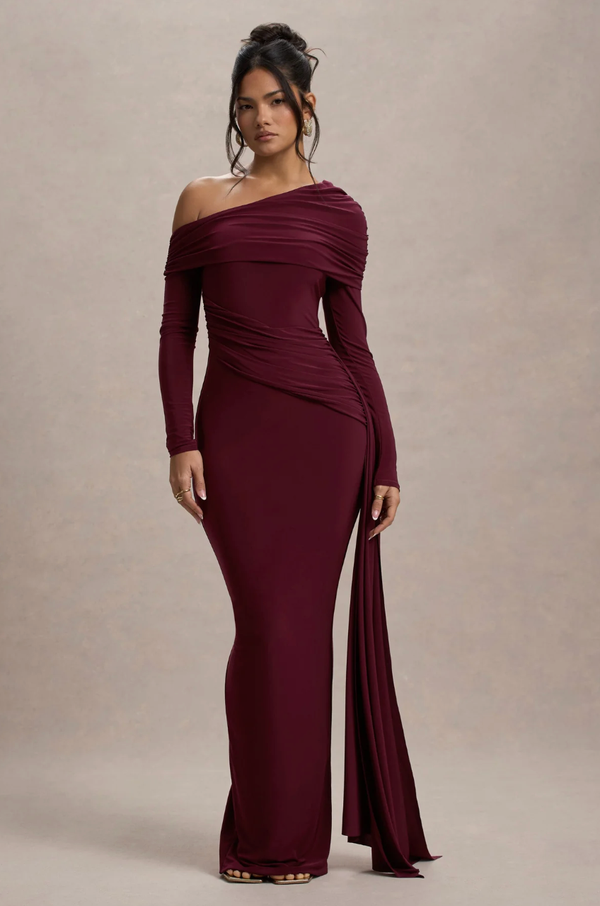 MALEEKA Off-Shoulder Draped Maxi Gown