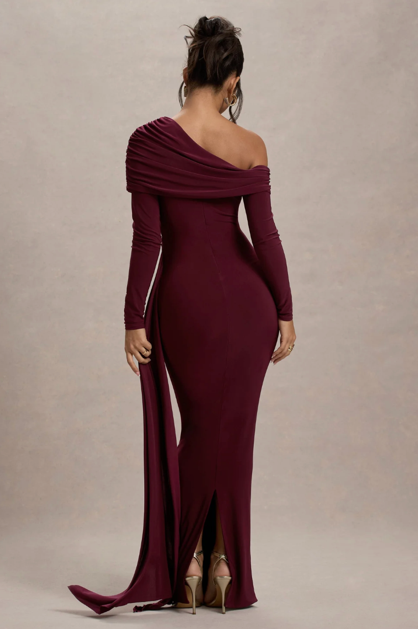 MALEEKA Off-Shoulder Draped Maxi Gown