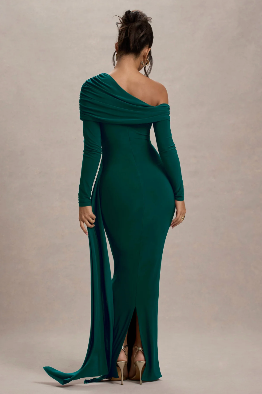 MALEEKA Off-Shoulder Draped Maxi Gown