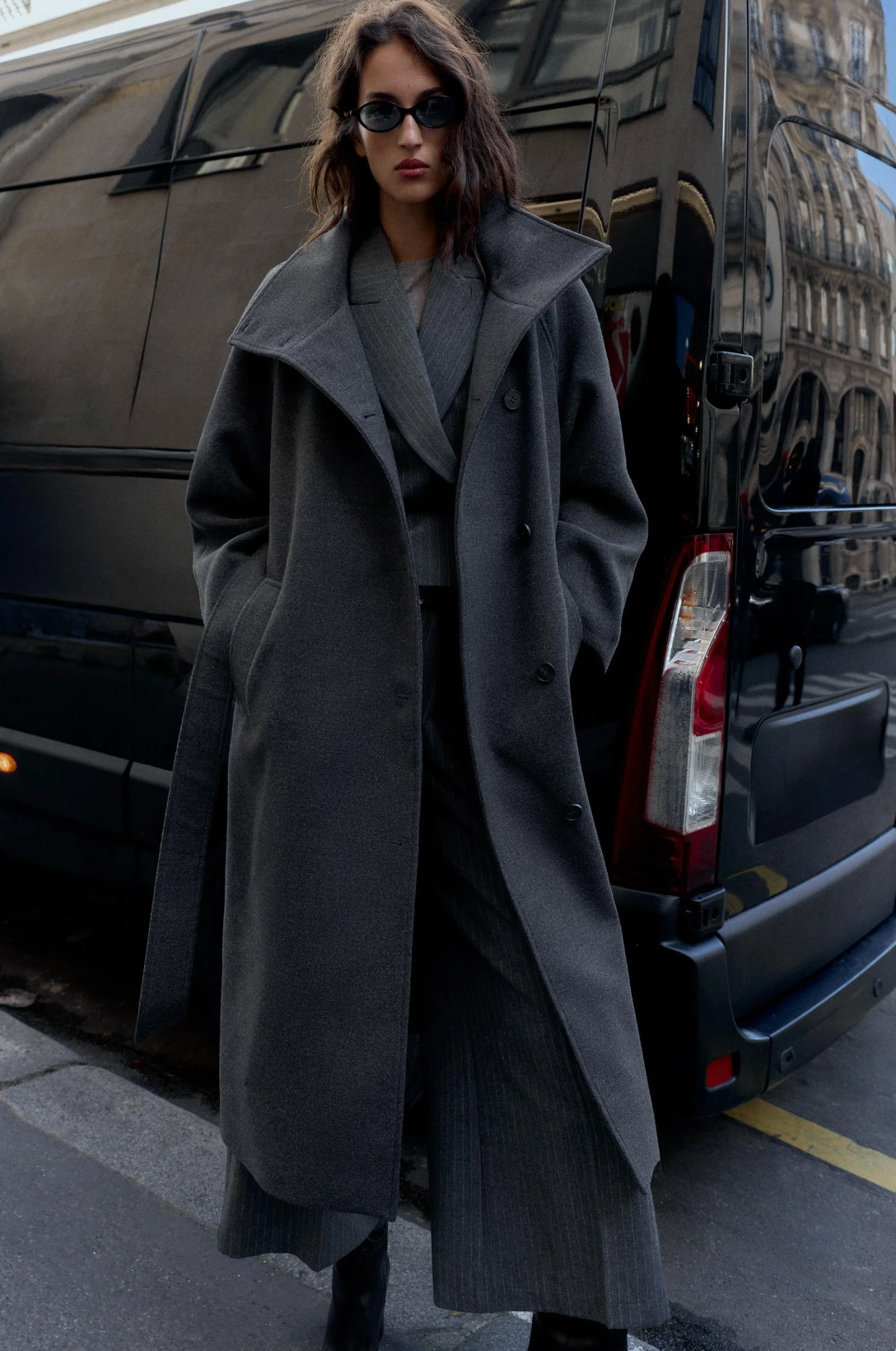 WAFYA Long Belted High Neck Coat