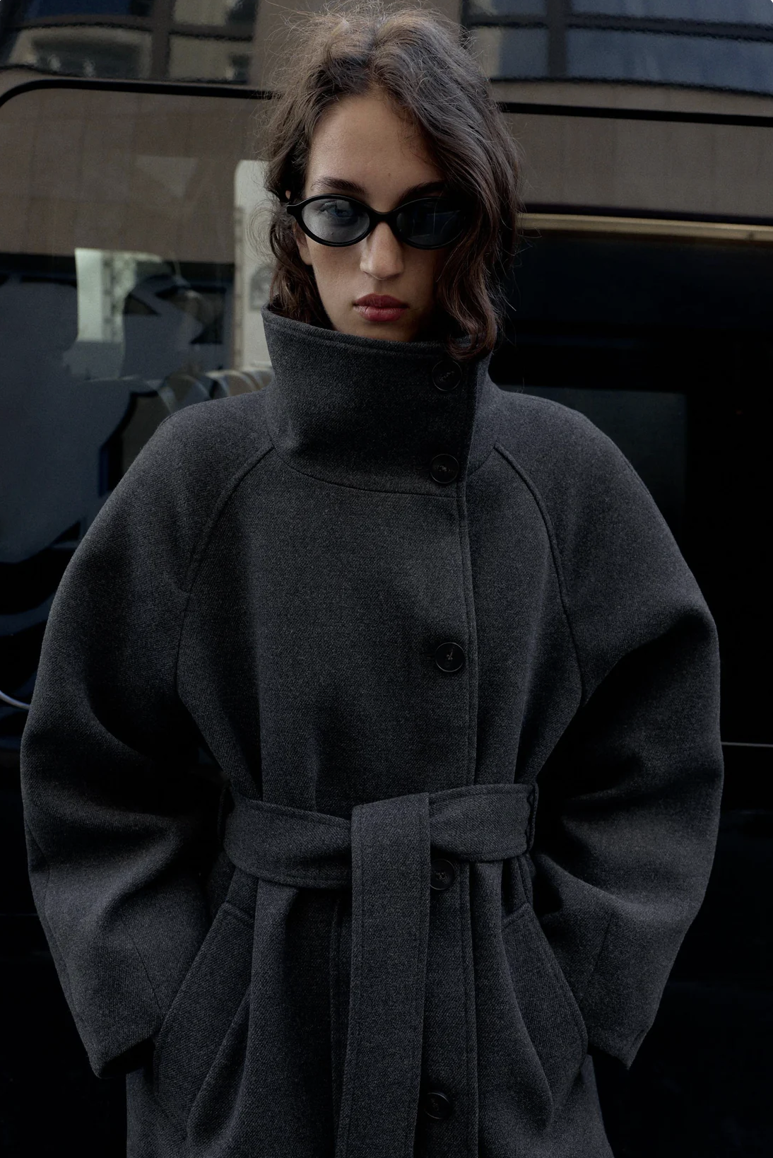 WAFYA Long Belted High Neck Coat