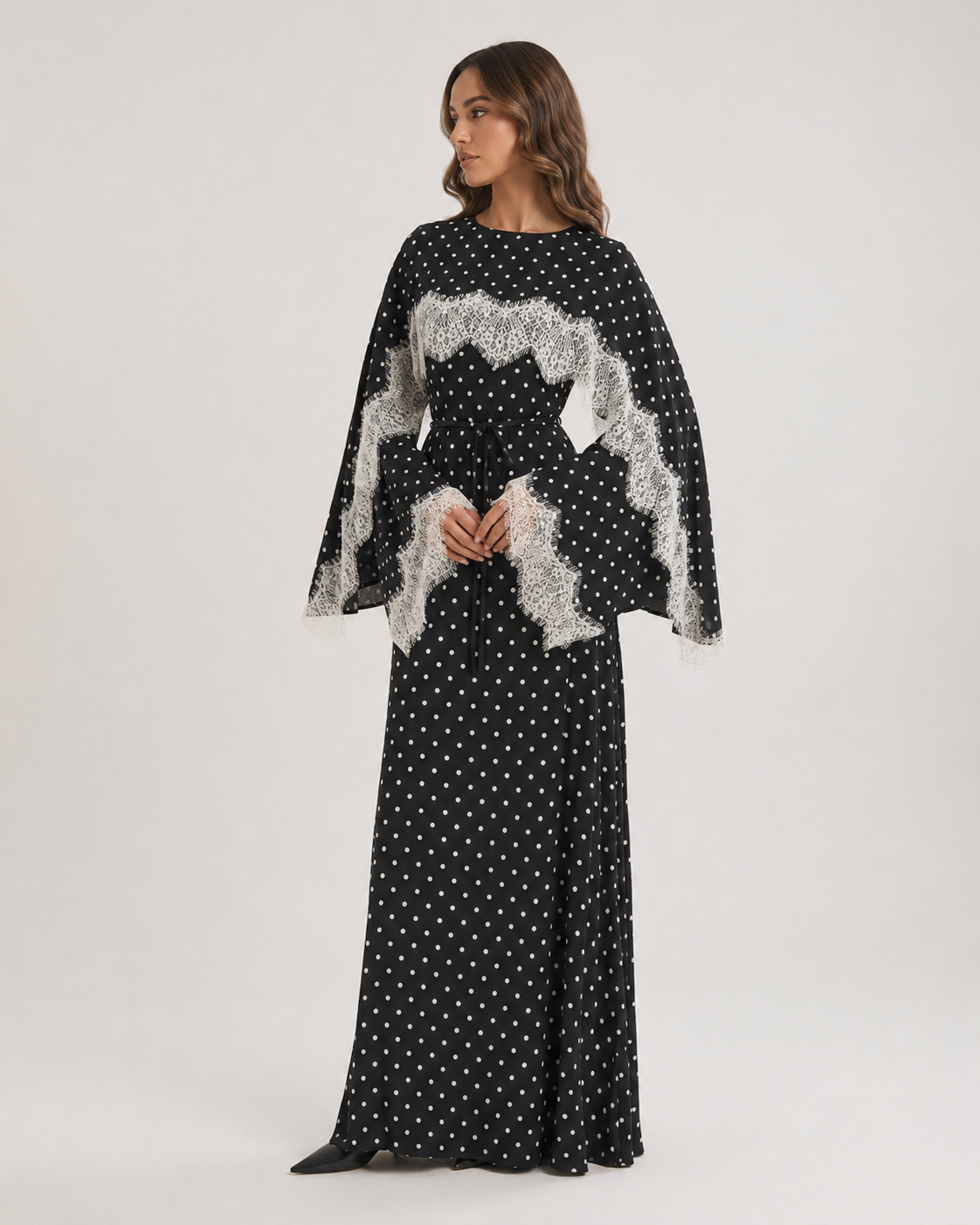 ZEEYNAH Floral Waist Dress - White