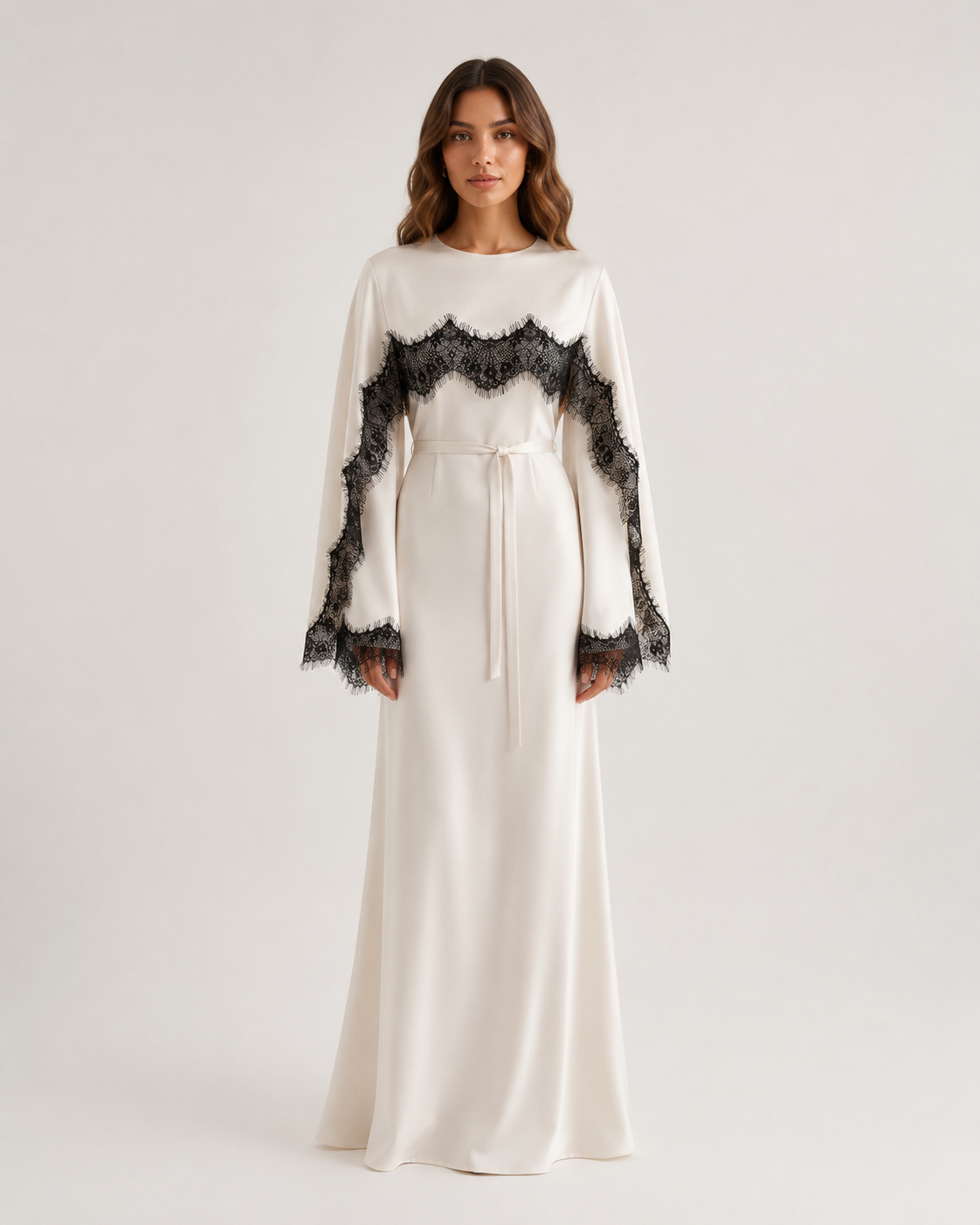 NAZLI Cream & Black Lace Maxi Dress