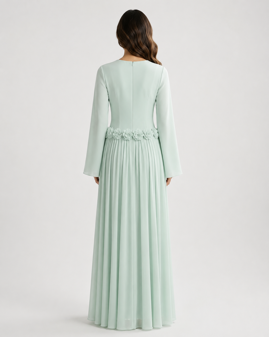 ZEEYNAH Floral Waist Dress - Sage green