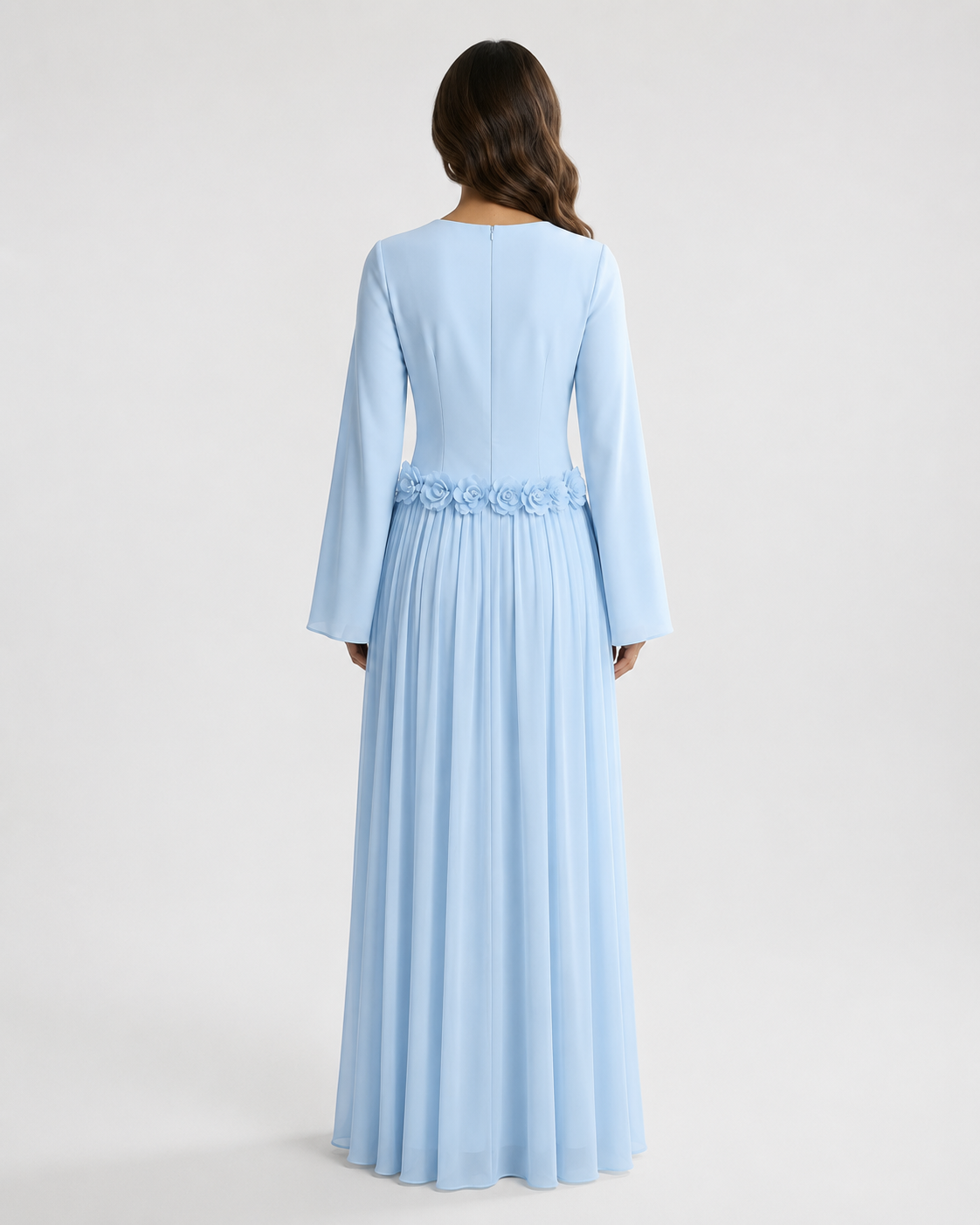 ZEEYNAH Floral Waist Dress - Baby blue