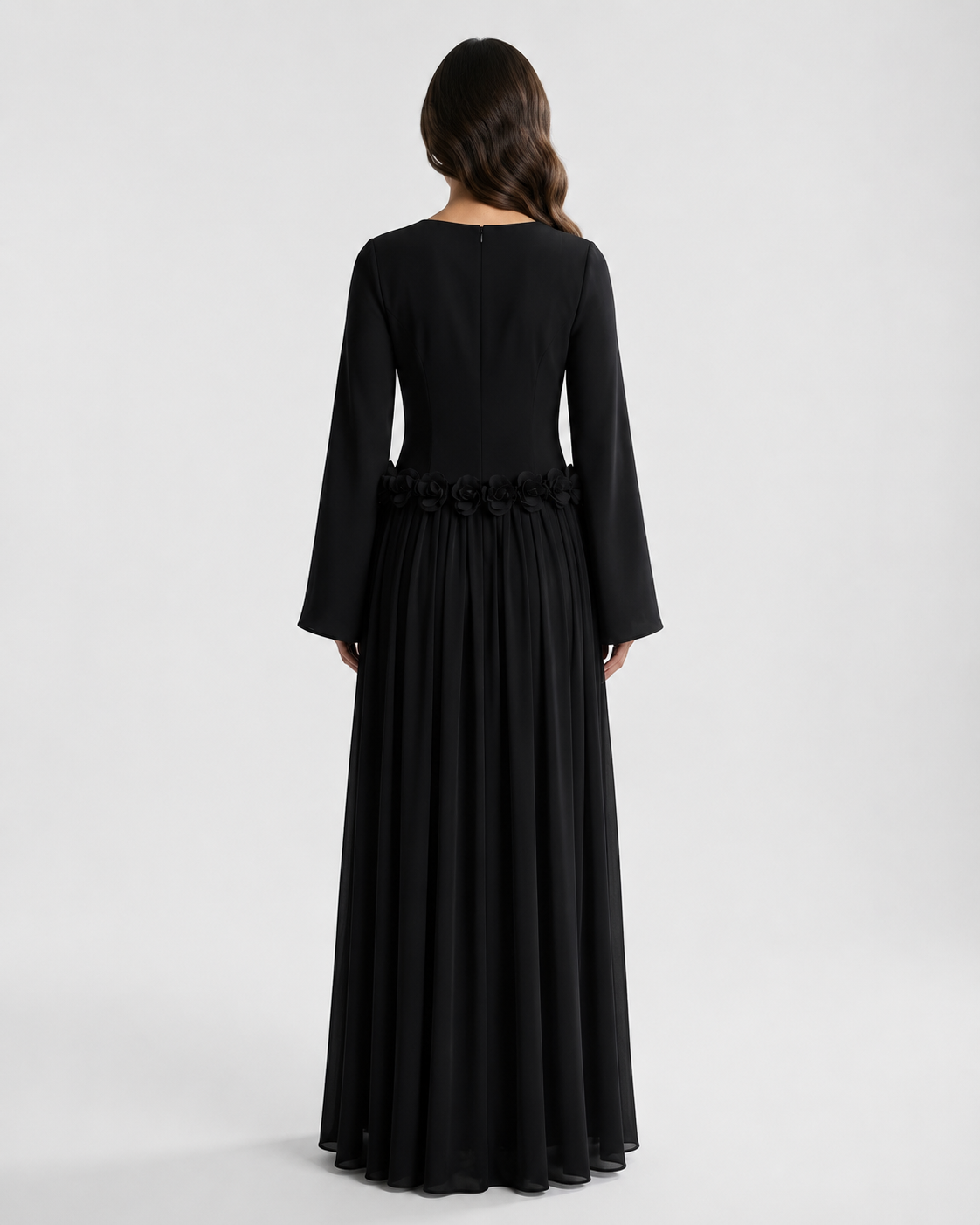 ZEEYNAH Floral Waist Dress - Black