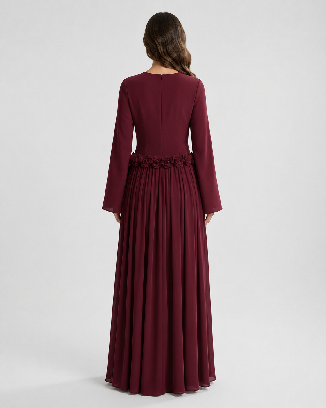 ZEEYNAH Floral Waist Dress - Wine
