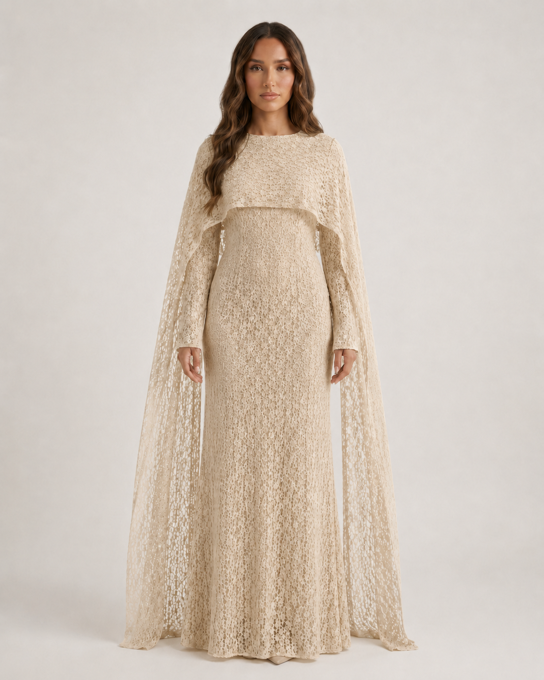 SAHIRA Lace Cape Maxi Dress