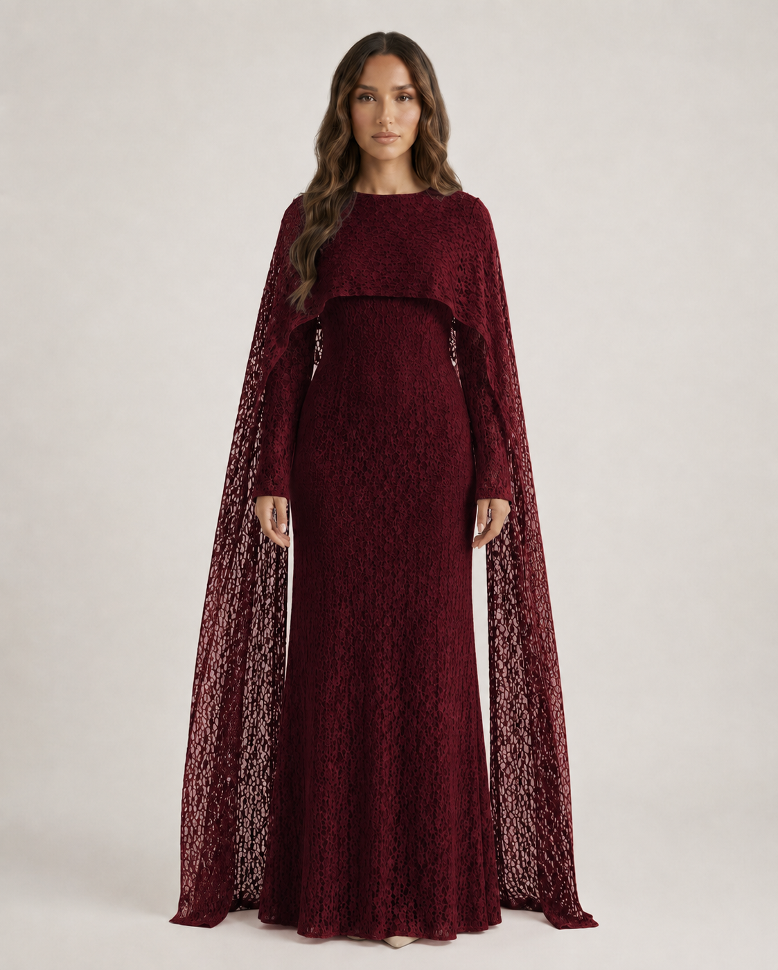 SAHIRA Lace Cape Maxi Dress