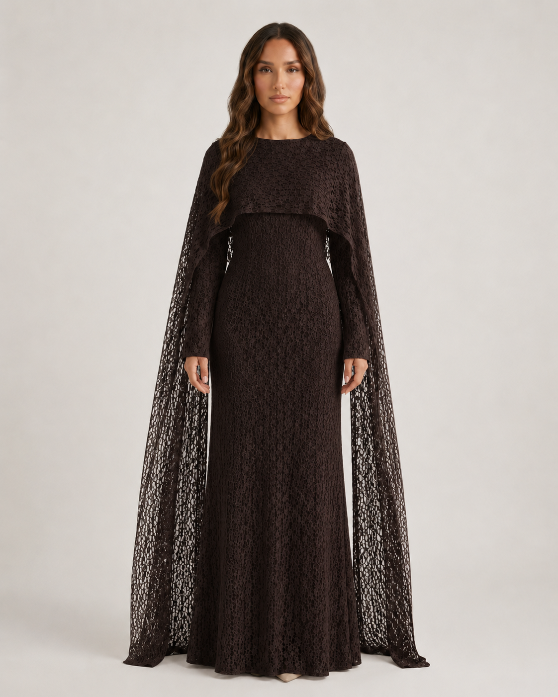 SAHIRA Lace Cape Maxi Dress
