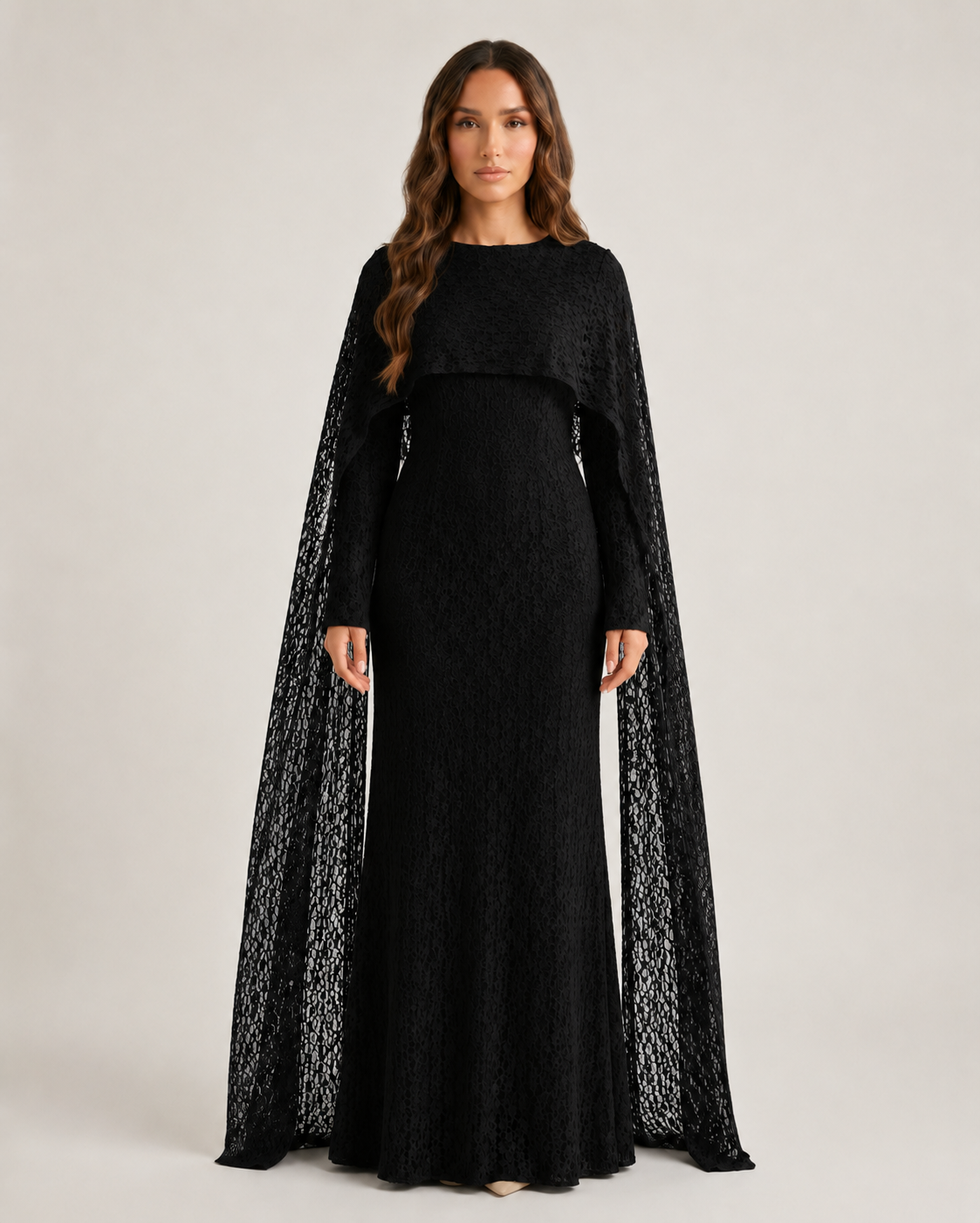 SAHIRA Lace Cape Maxi Dress