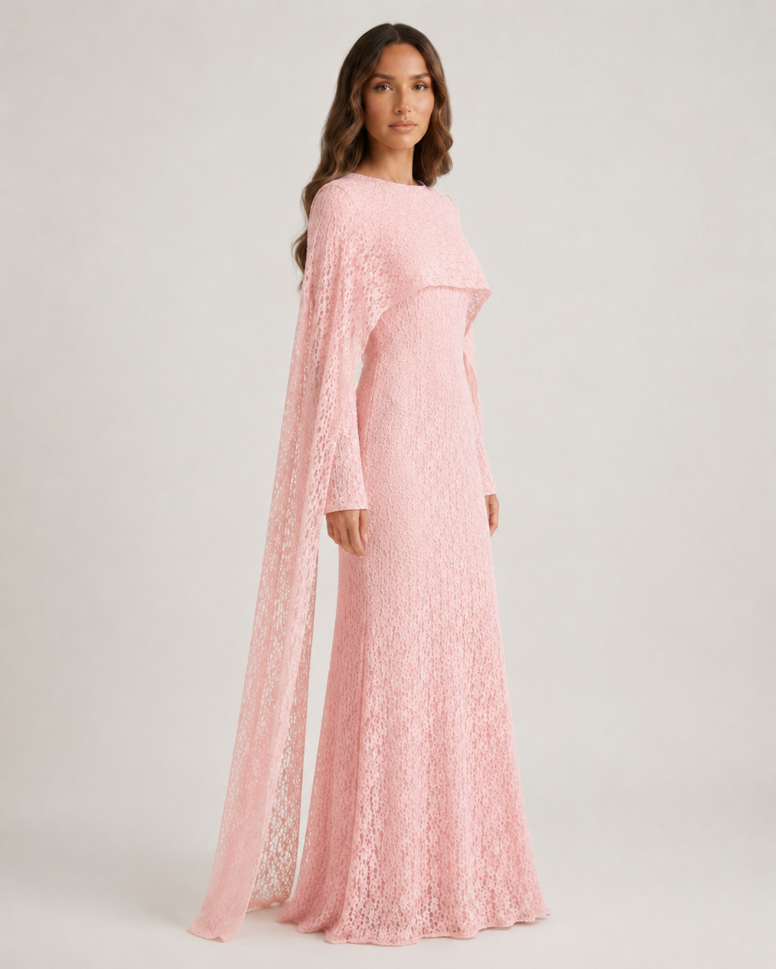 SAHIRA Lace Cape Maxi Dress