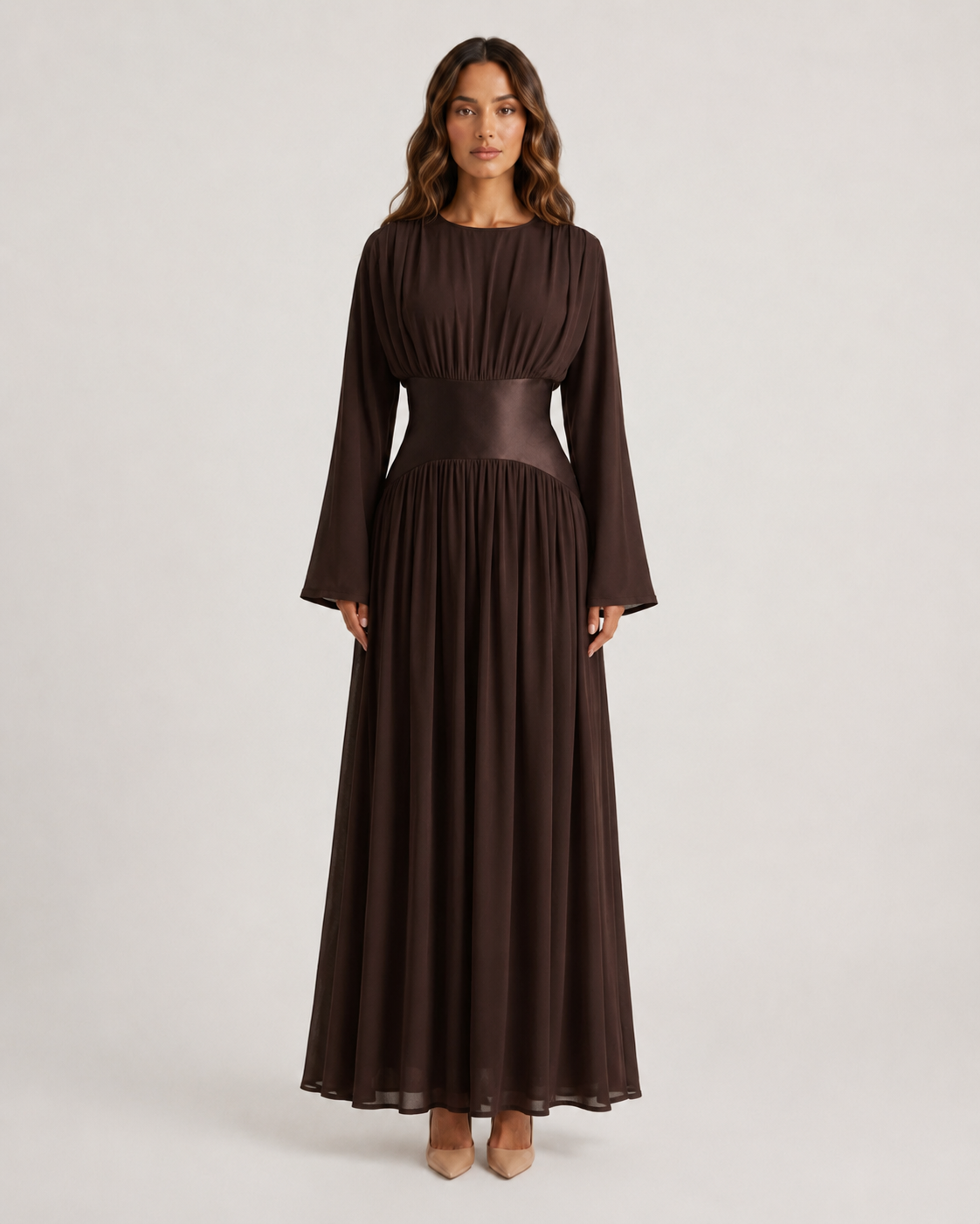 NAYEELA Satin Corset Maxi Dress