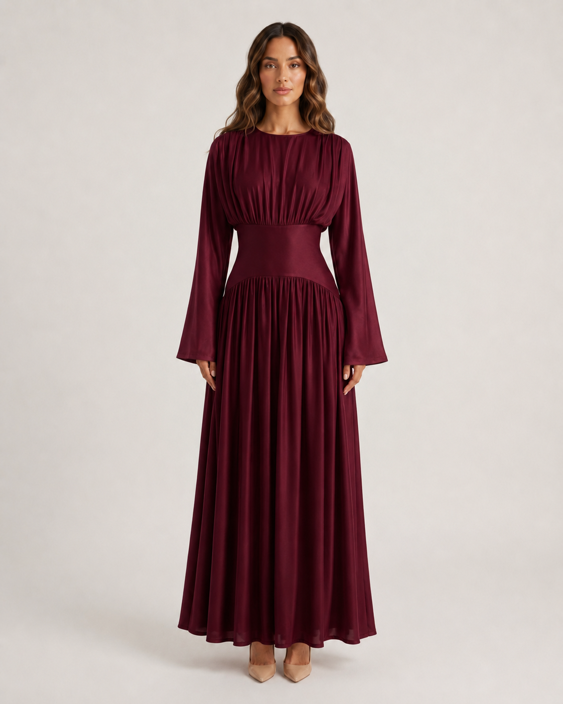 NAYEELA Satin Corset Maxi Dress