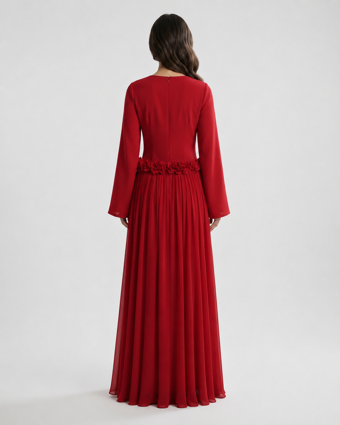 ZEEYNAH Floral Waist Dress - Red