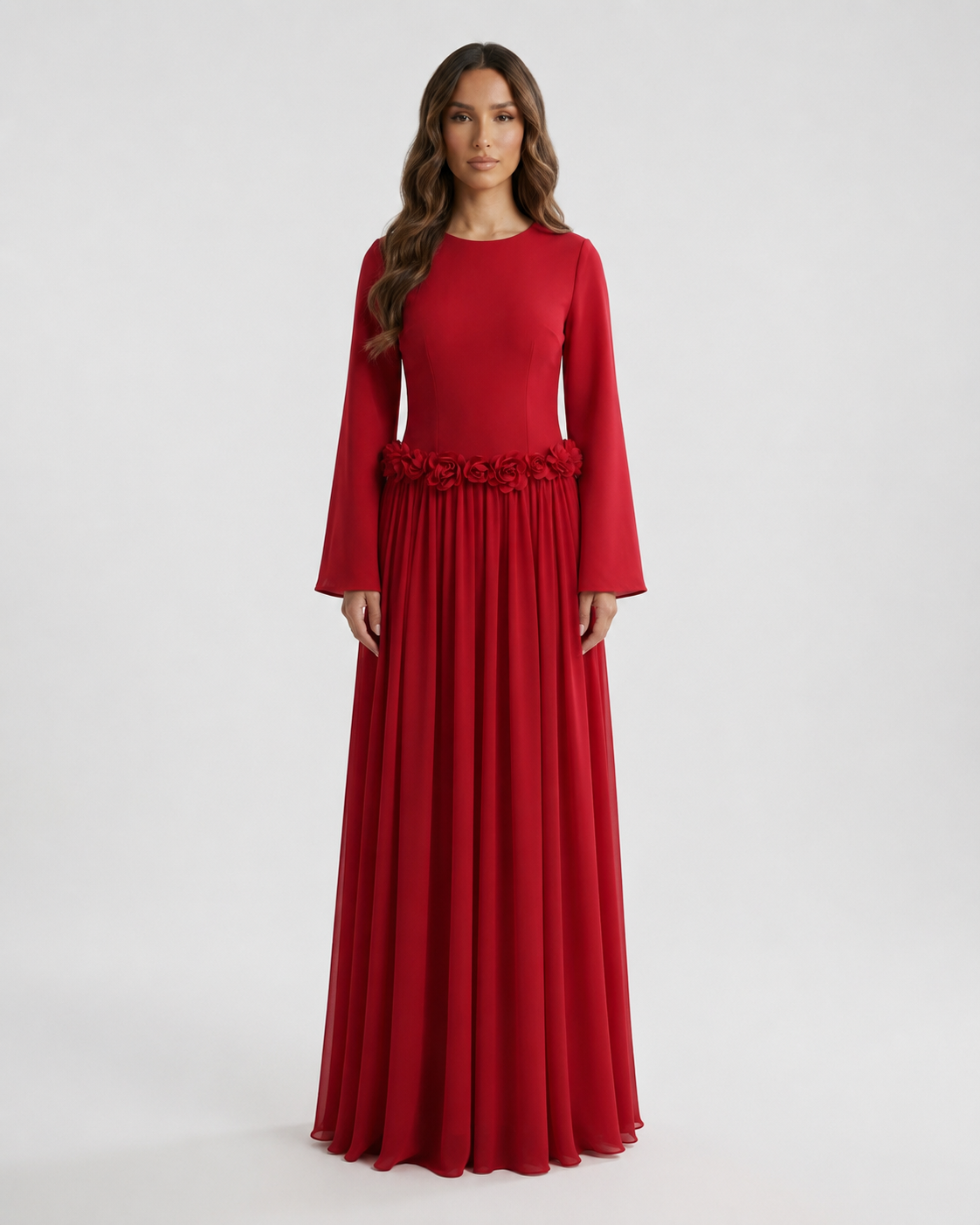 ZEEYNAH Floral Waist Dress - Red