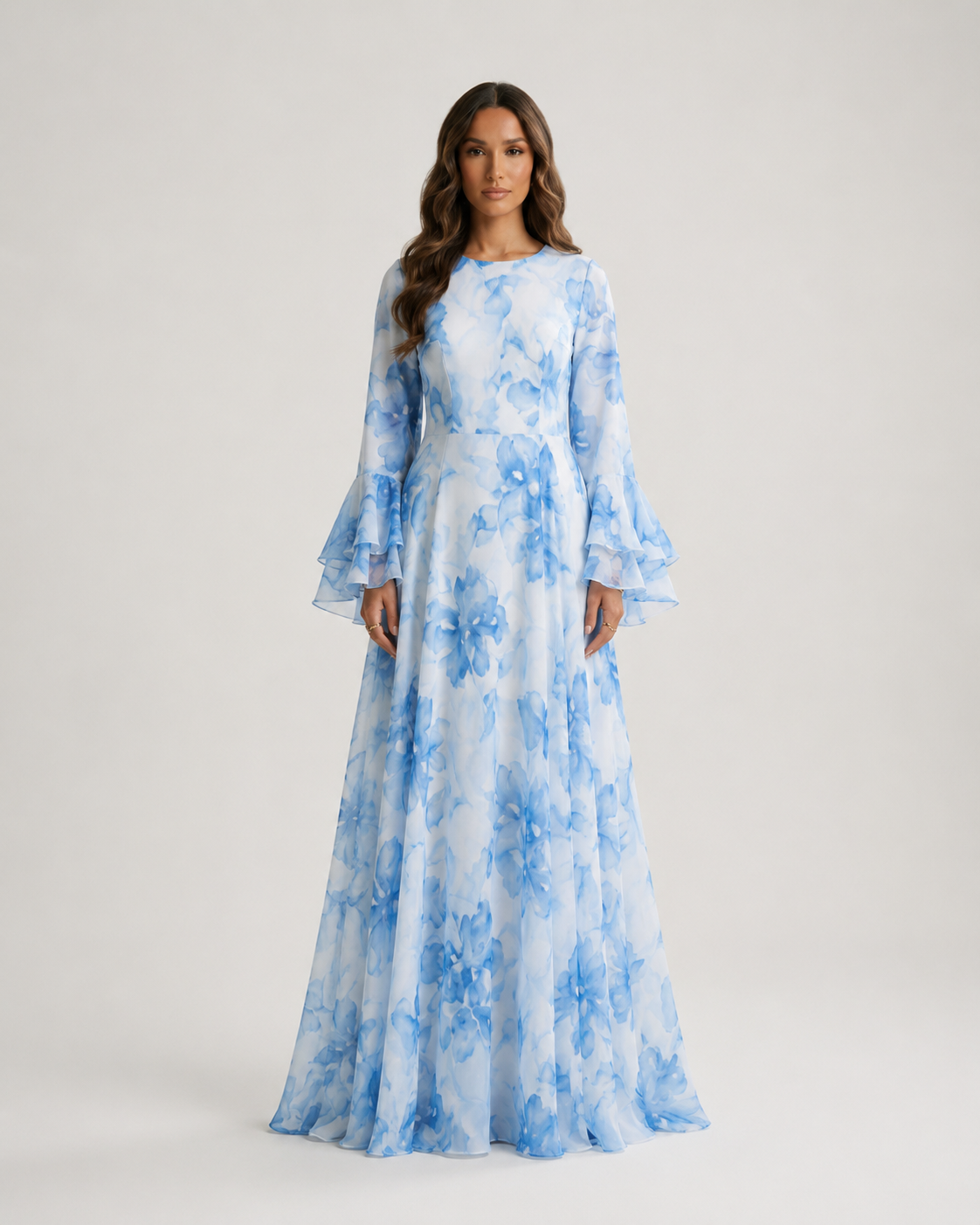 ZEEYNAH Floral Waist Dress - White